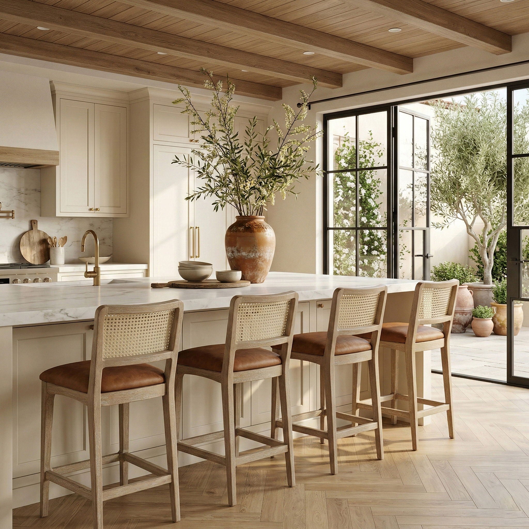 Atrium - Upholstered Bar Stool (Set of 2) - Brushed Natural Frame