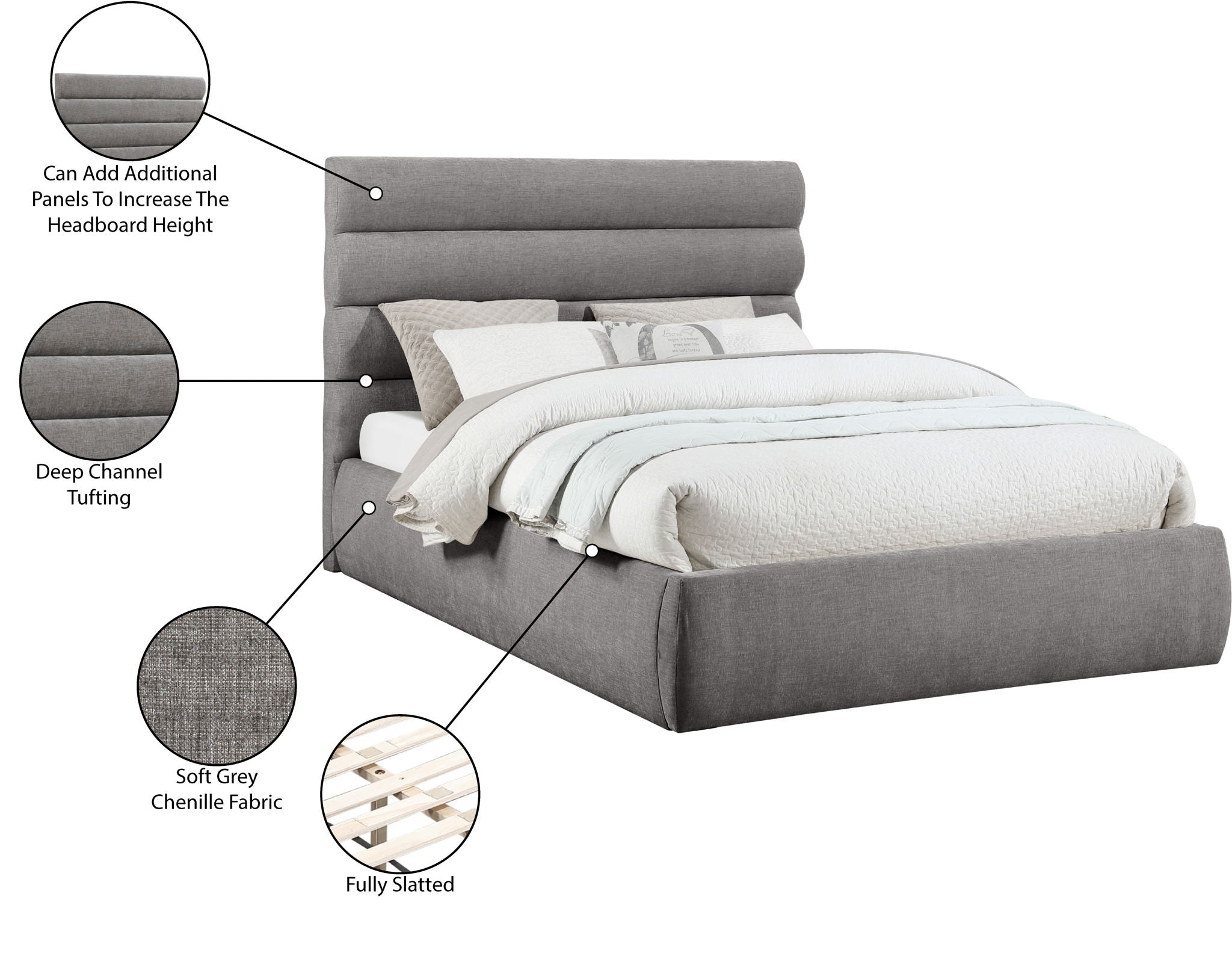 Adam - Chenille Fabric Bed With 52" Headboard