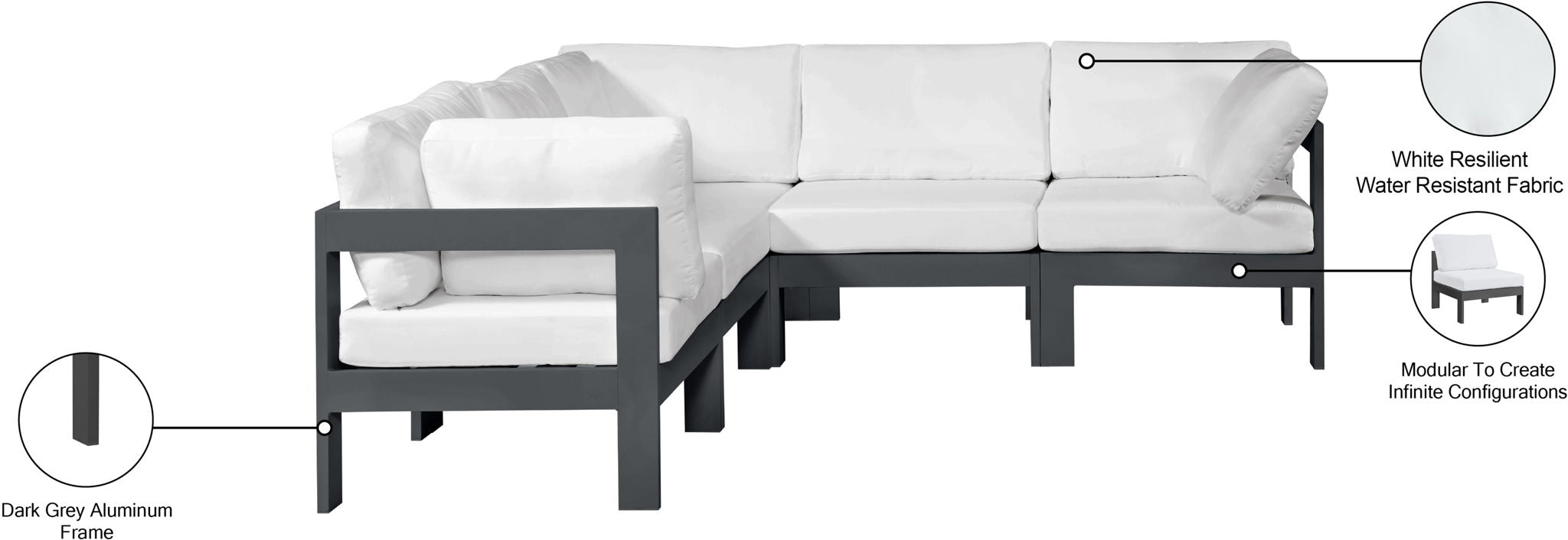 Nizuc - Outdoor Patio 5 Piece Modular Sectional With Gray Frame