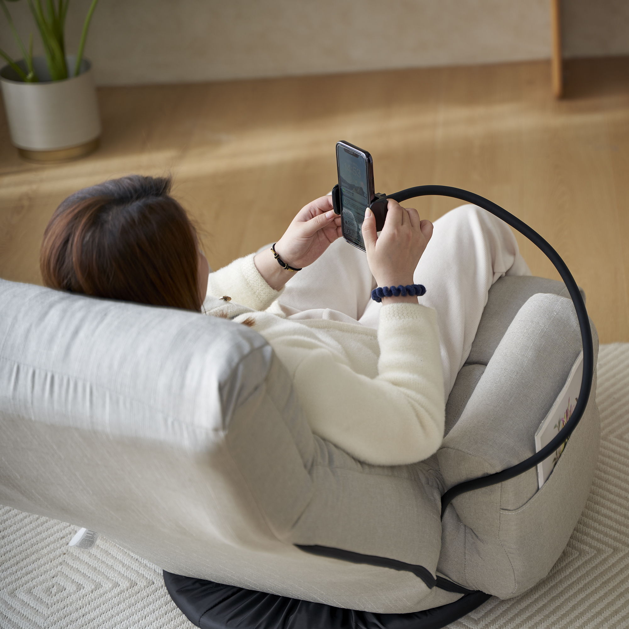 Adjustable Swivel Lounge Chair With 360 Degree Rotating Seat And Headrest Support
