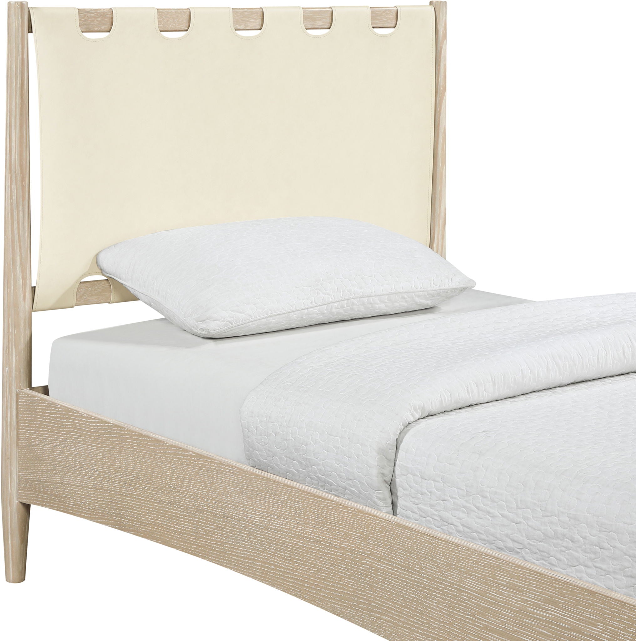 Santos - Vegan Leather Headboard And Wood Bed - Waxed Natural Frame