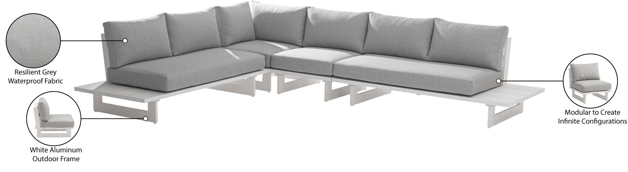 Maldives - 4 Piece Water Resistant Outdoor Patio Modular Sectional With White Base