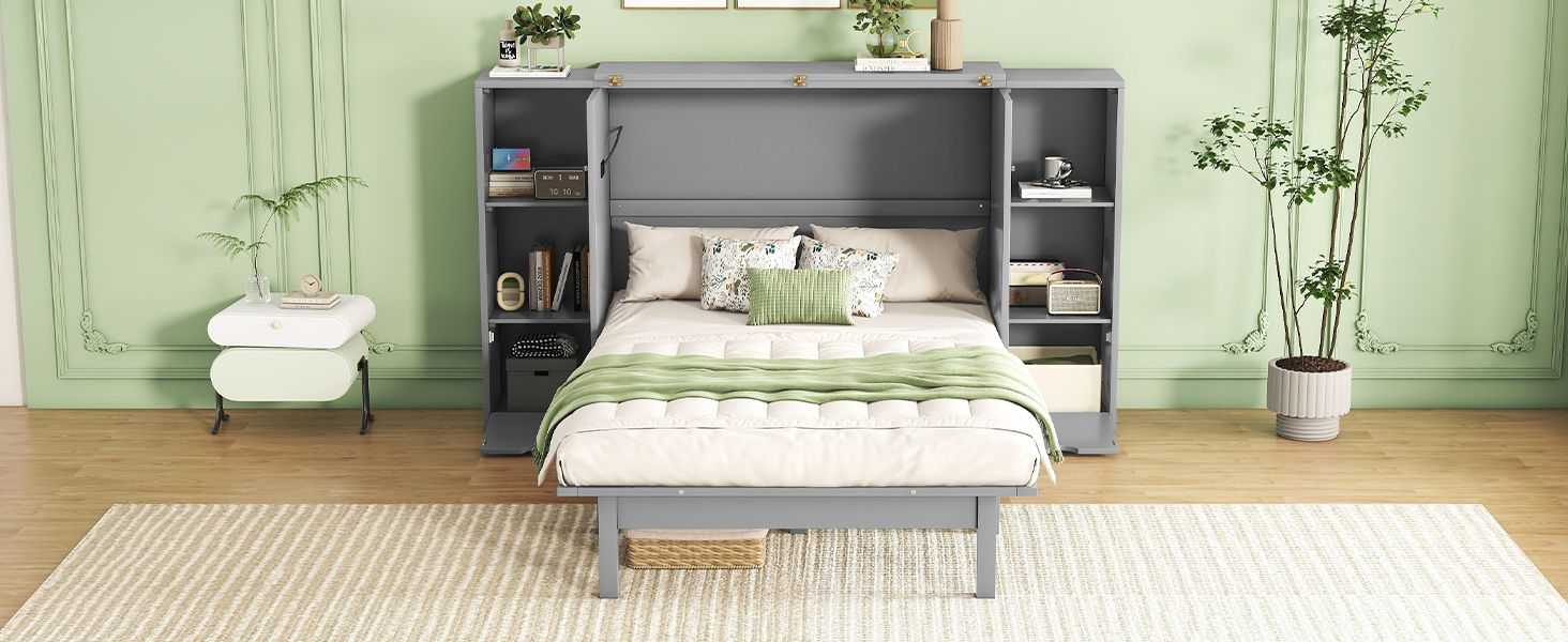 Murphy Bed With Shelves, Drawers And USB Ports