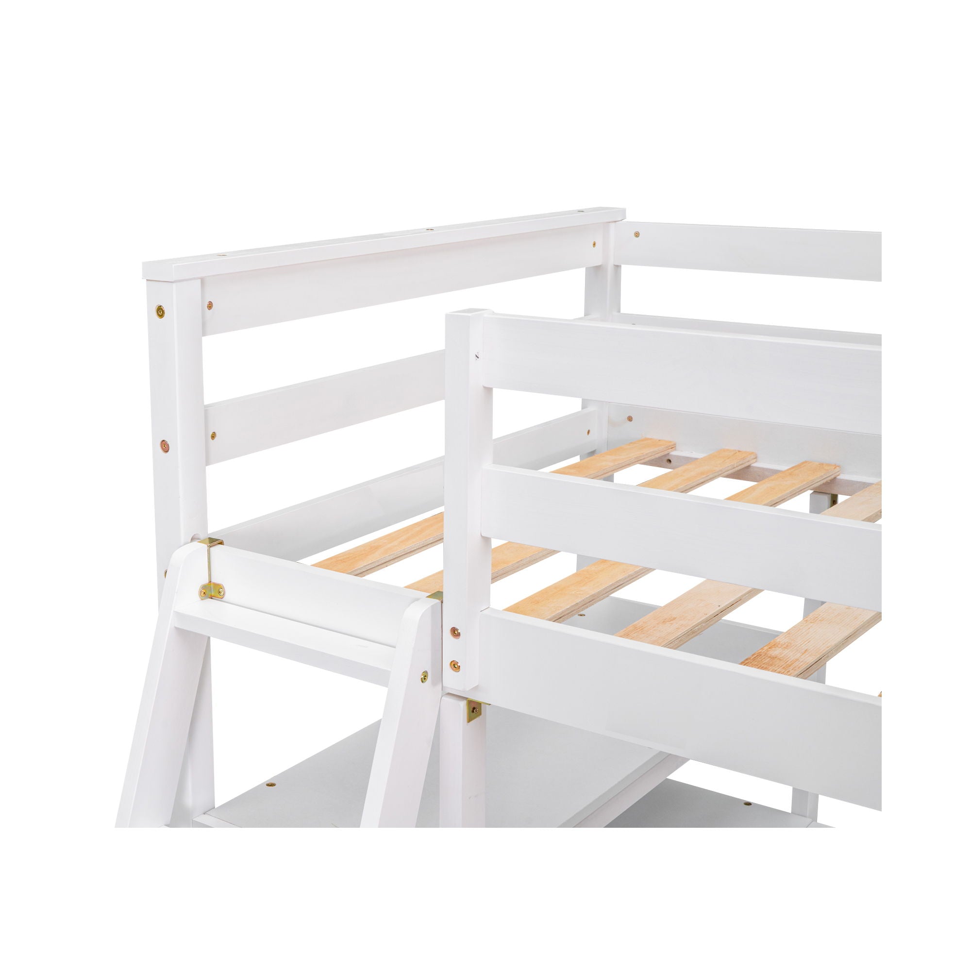 Modern Loft Bed With Built In Desk, Shelves, And 2 Drawers