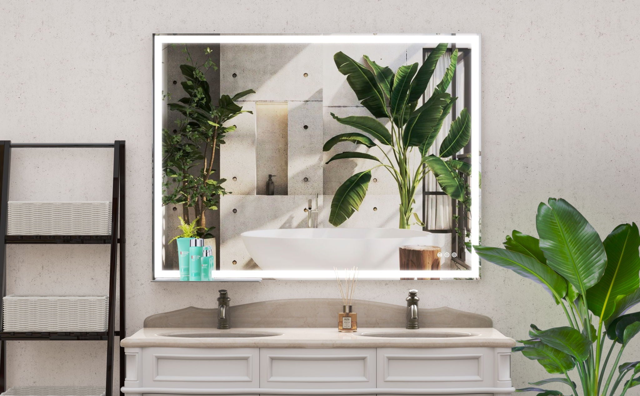 LED Bathroom Vanity Mirror Wall Mounted Adjustable / Warm / Natural Lights Anti-Fog Touch Switch With Memory Modern Smart Large Bathroom Mirrors