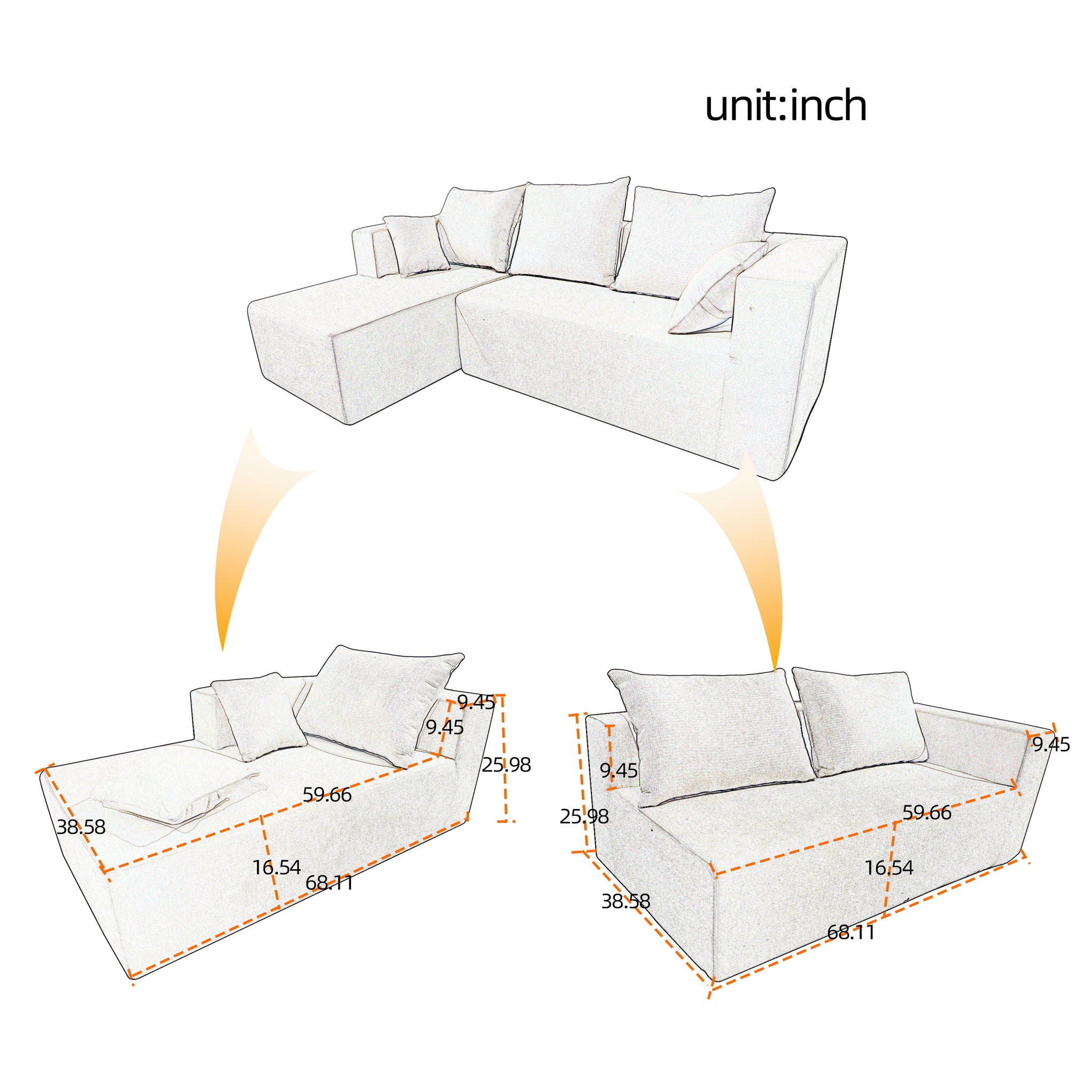 Modular Corner Sofa With Soft Fabric