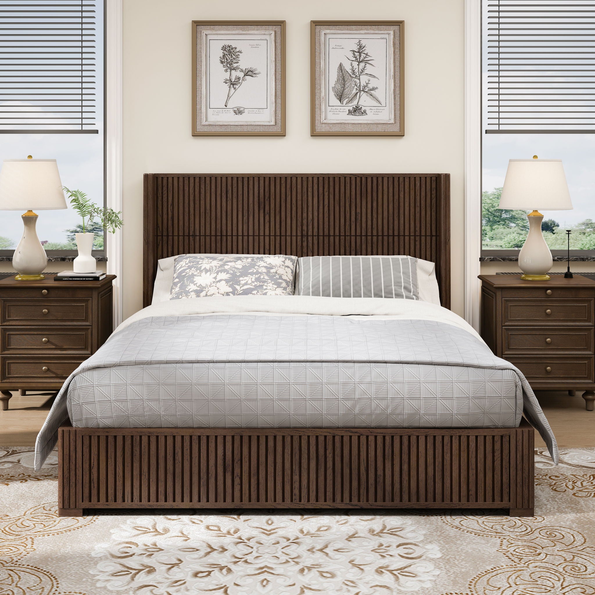 Platform Bed Frame With Headboard, Floor Standing Design