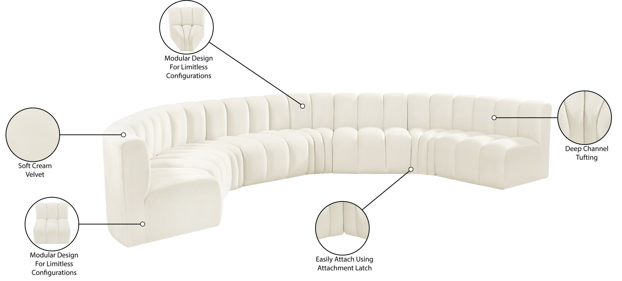 Arc - Velvet 8 Piece U-Shaped Modular Sofa