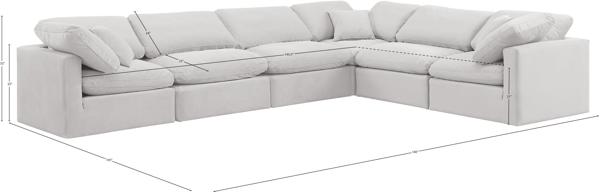 Indulge - Velvet 6 Piece Modular Corner Sectional