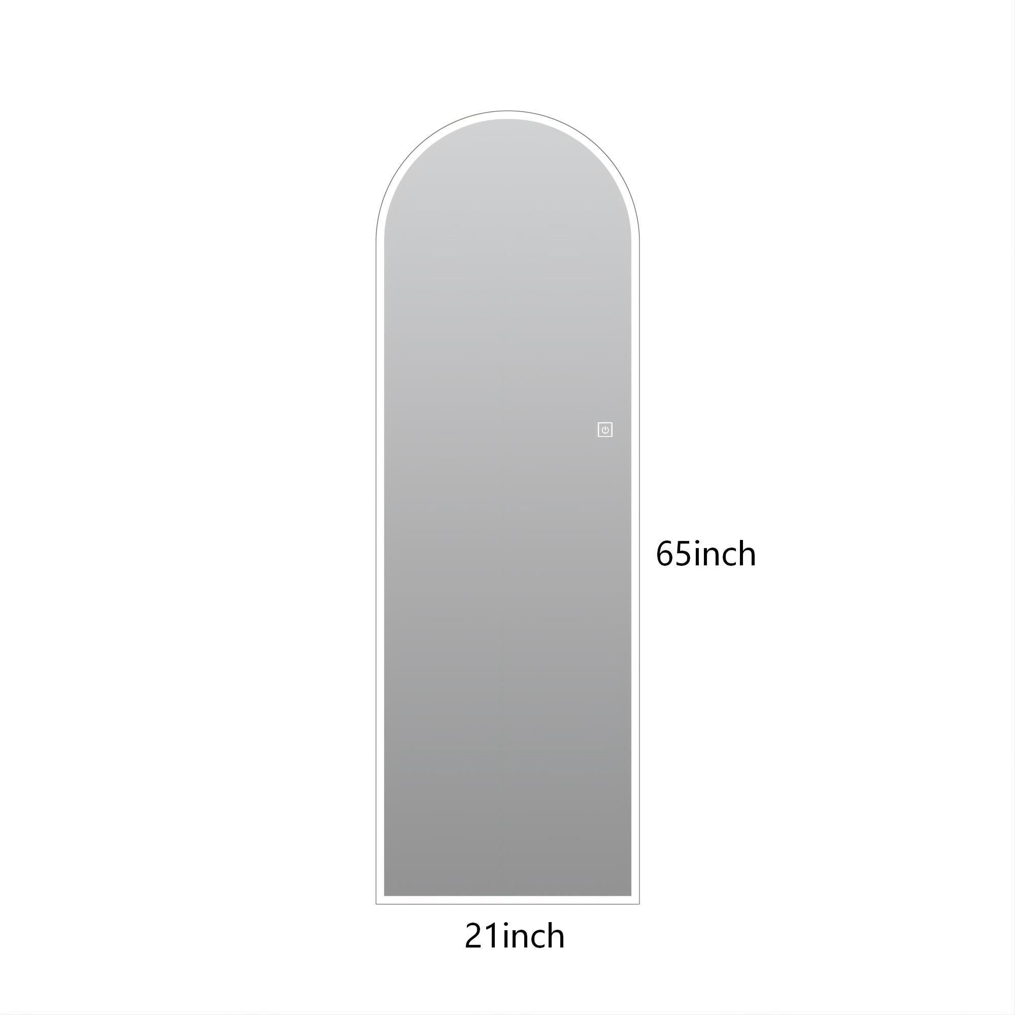 LED Full Length Wall Mirror With Symmetrical Arch Design, Dimmable 3 Color Temperature Lighting - Silver