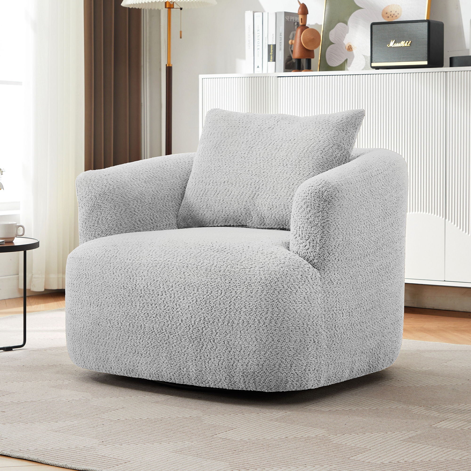 360° Swivel Barrel Sofa Chair With Throw Pillow, Upholstered Accent Chair