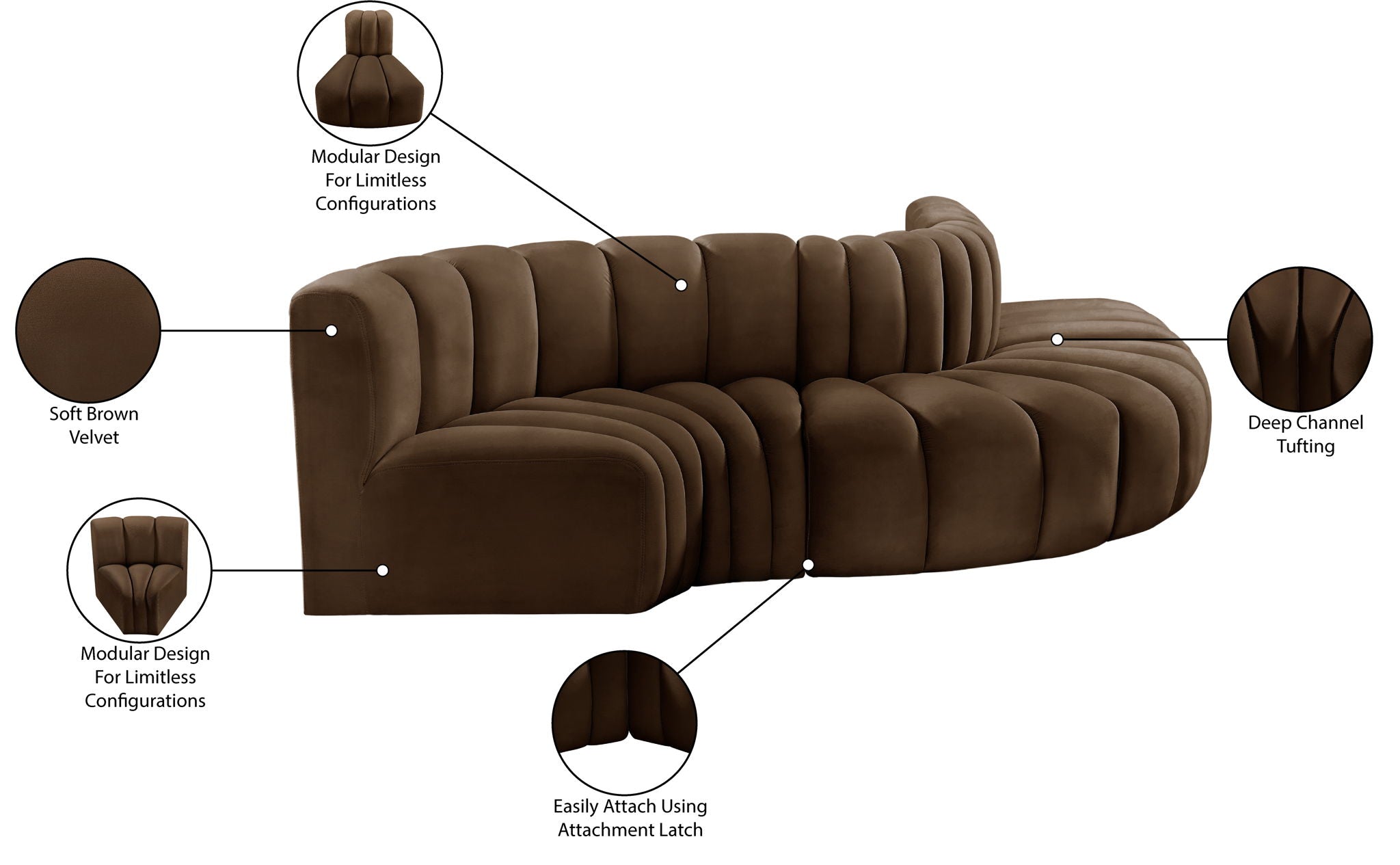 Arc - Velvet 5 Piece Modular Sofa