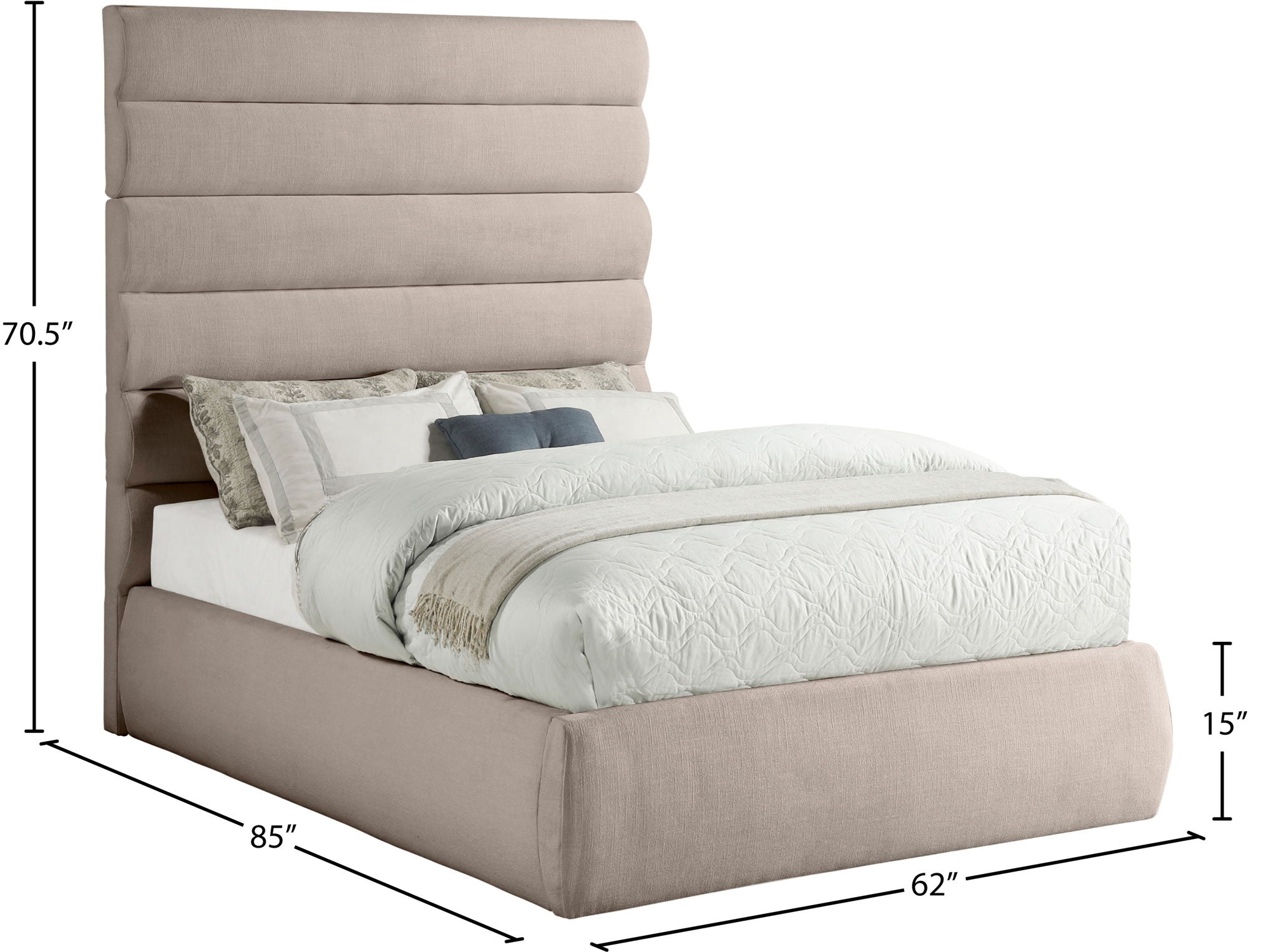 Adam - Linen Fabric Bed With 70.5" Headboard