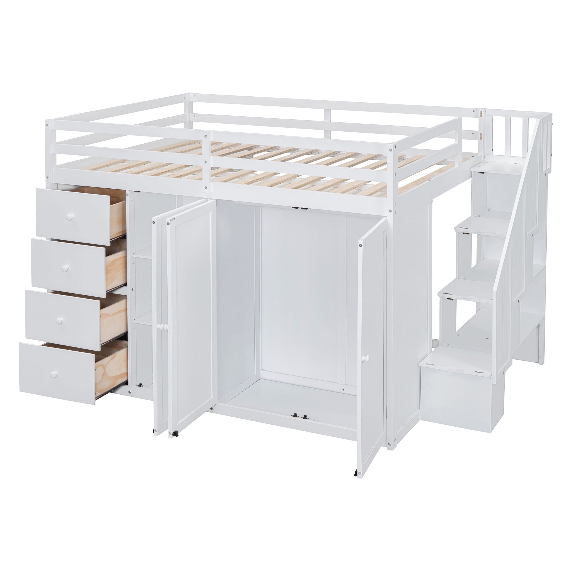 Loft Bed With Built In Wardrobes, Cabinets And Drawers