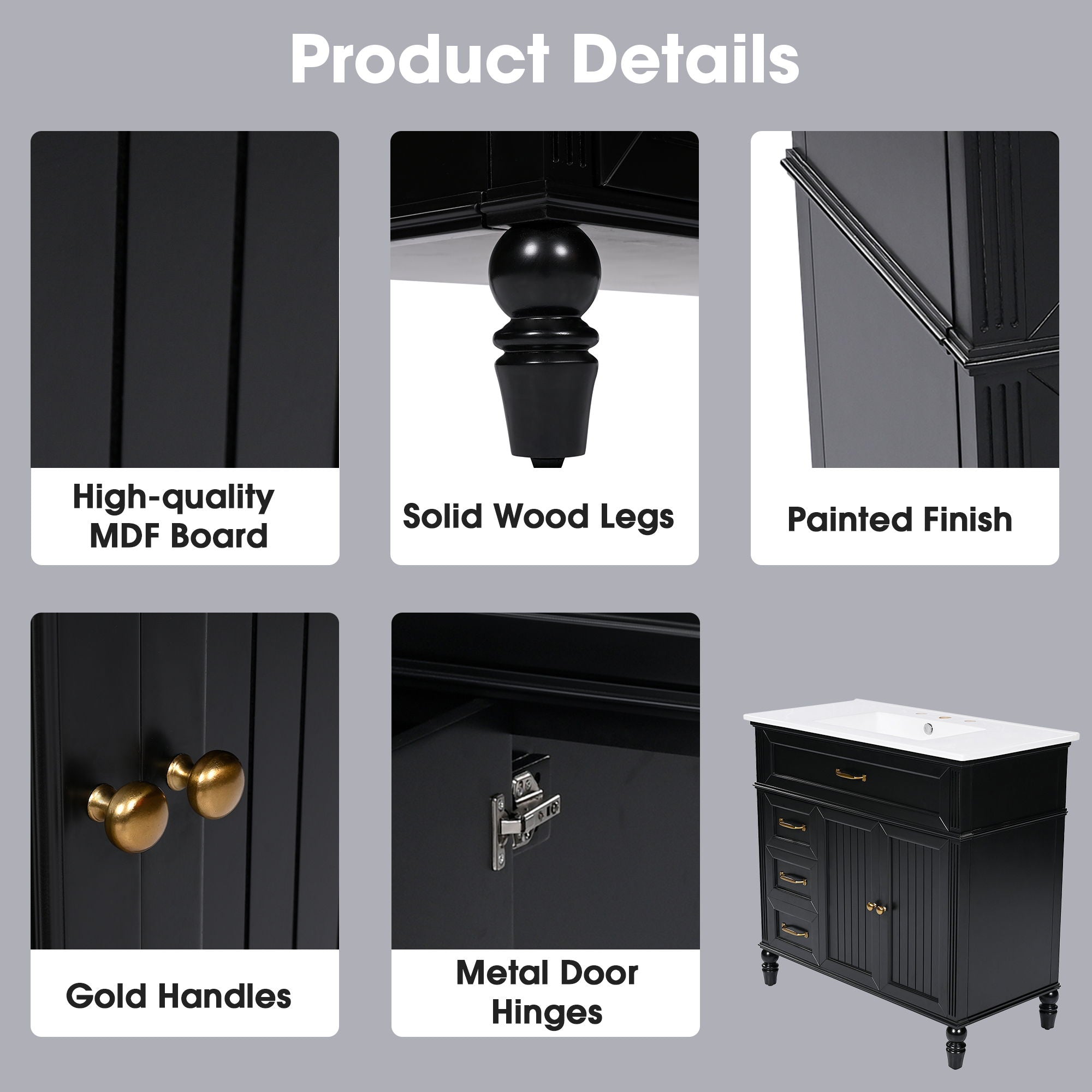 Bathroom Vanity With Sink, Freestanding Cabinet & Drawers