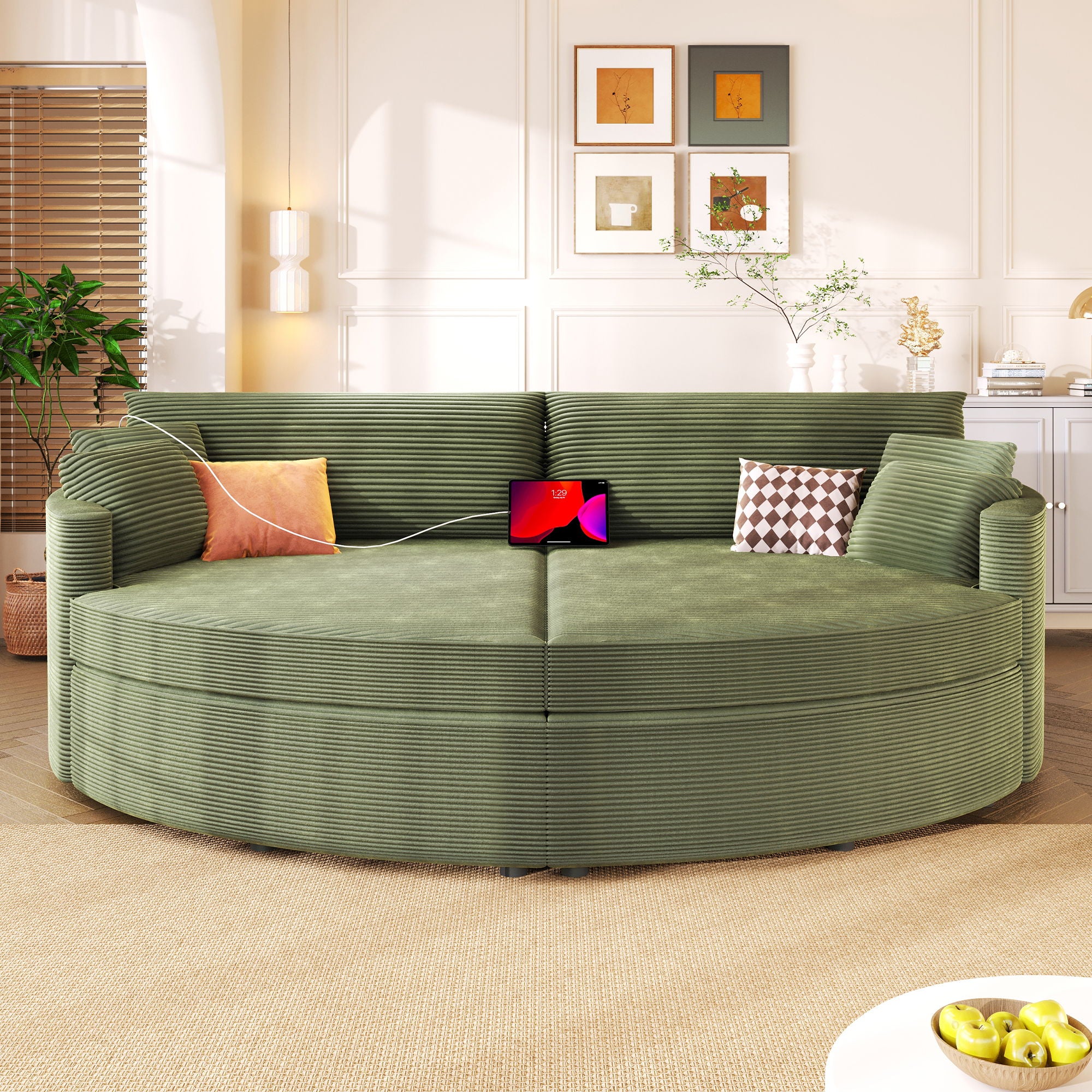 Oversized Double Chaise Lounge Sofa With USB Ports