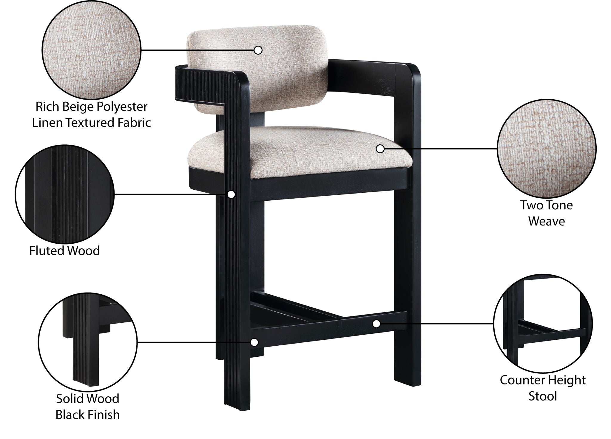 Sacha - Linen Stool With Black Base