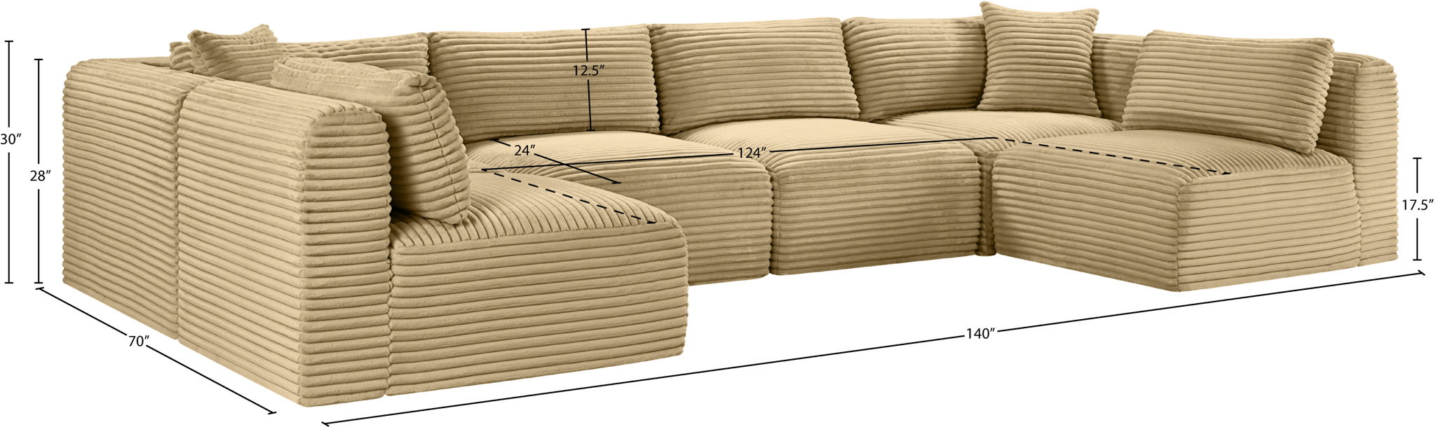 Shaggy - 6 Piece Modular U-Shaped Armless Sectional