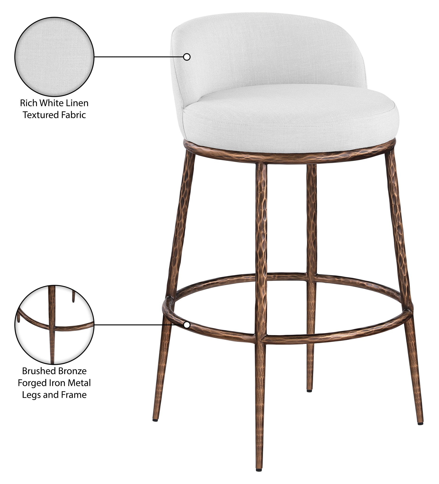 Ferro - Performance Fabric Upholstered Bar Stool - Antique Bronze