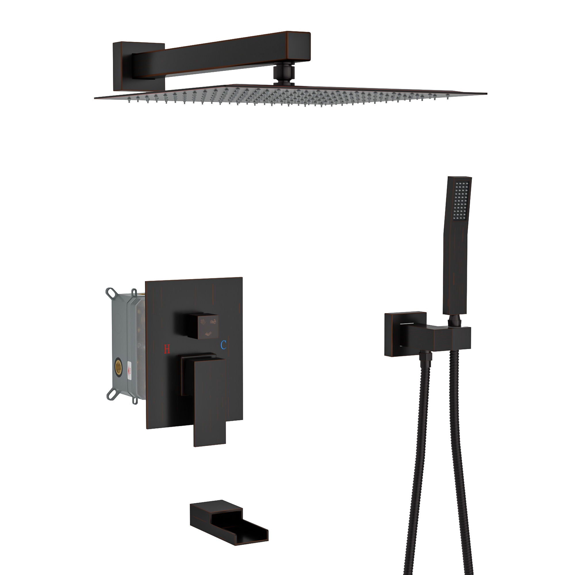 10" Wall Mounted Square Shower System With Rough In Valve