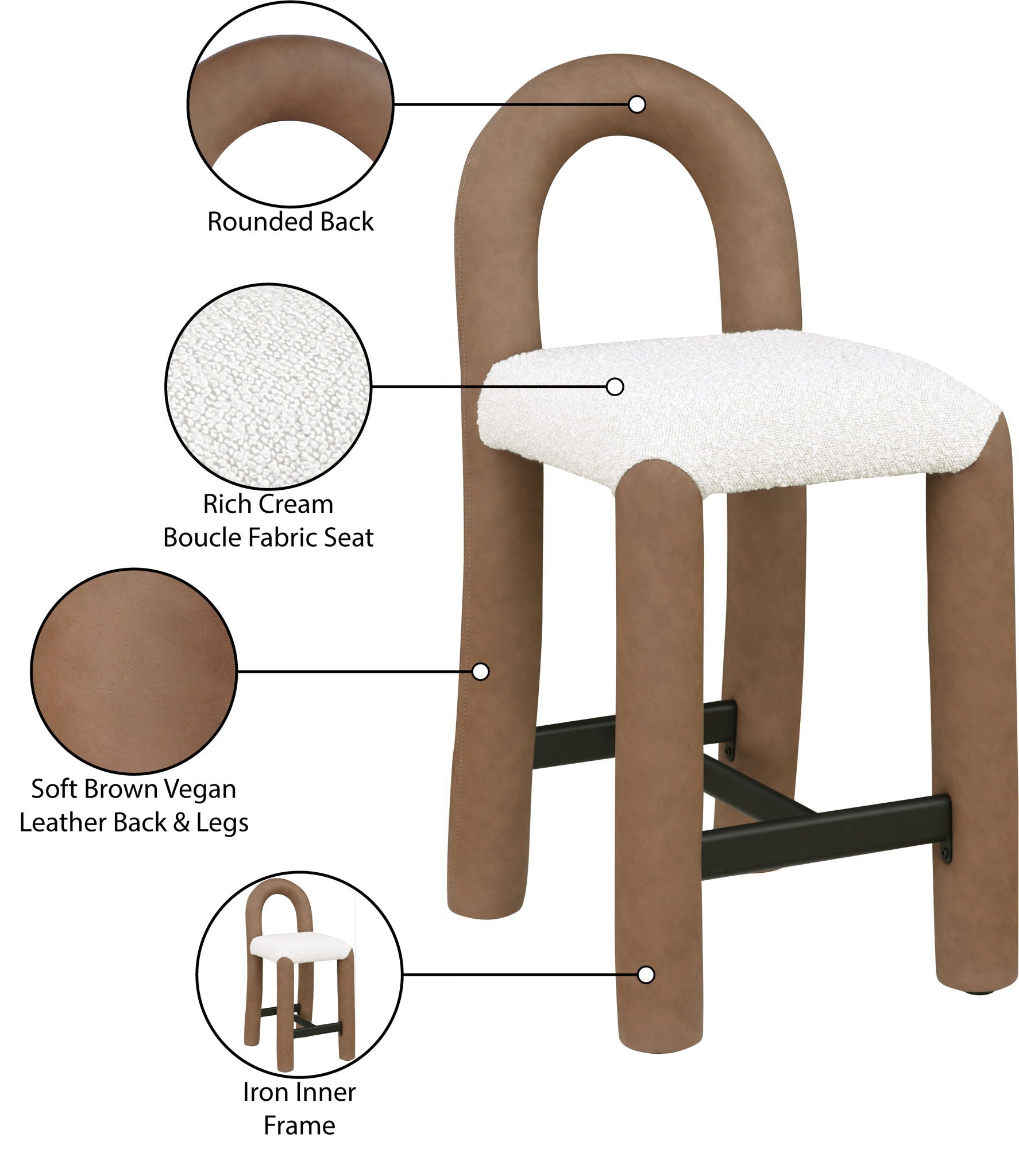 Amari - Vegan Leather and Boucle Fabric Stool