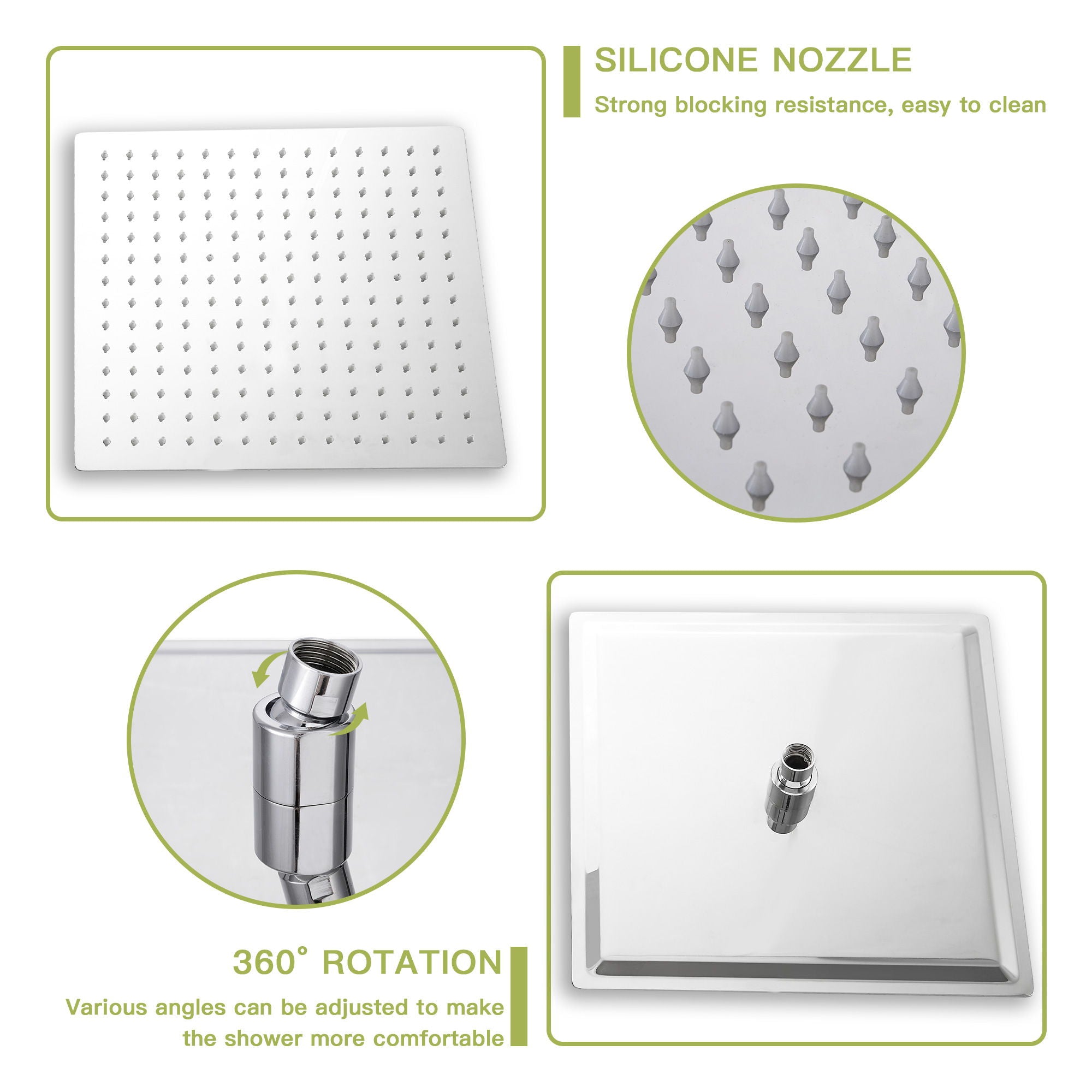 Modern Dual Shower Head System With 16" Ceiling Mount Finish, Stainless Steel And Brass