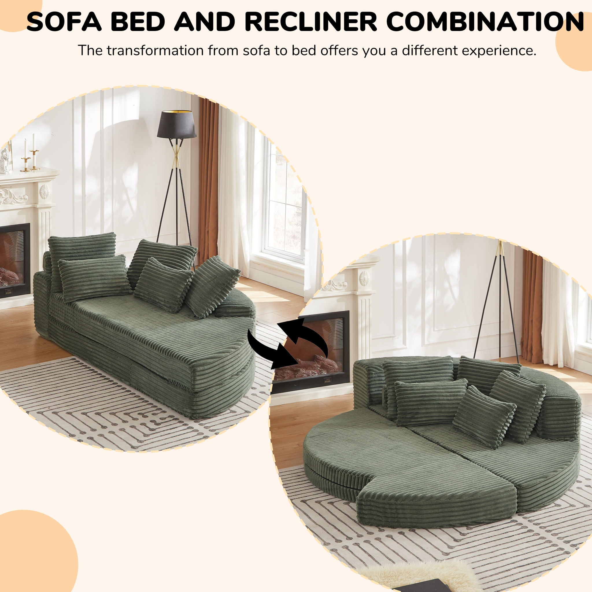 Semi Circular 2 In 1 Sofa Bed With Neck Pillow
