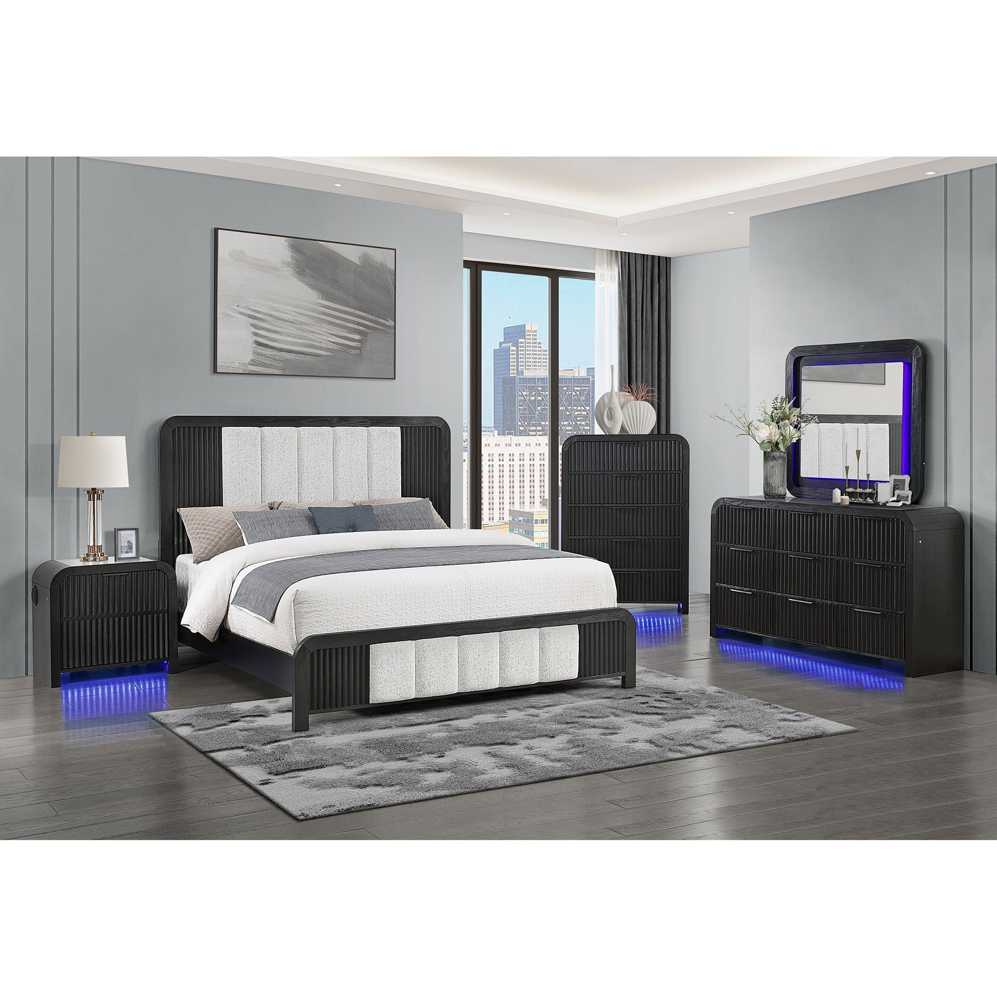 Beverly - Large Scale Wall Mirror For Dresser, Rounded Edges - Black White