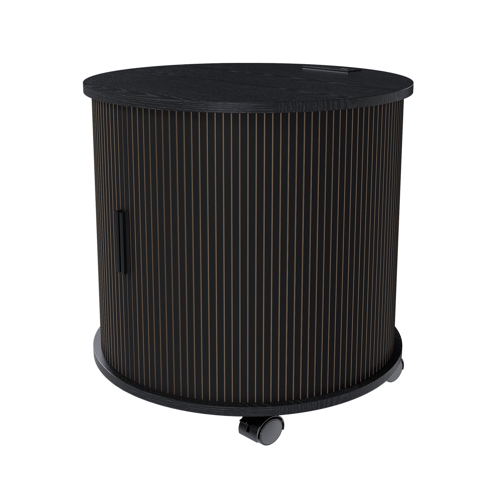 Cylinder Nightstand With Charging Station & Sliding Door