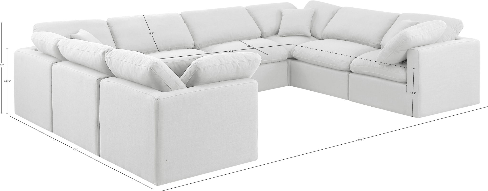 Indulge - Linen 8 Piece Modular Sectional - White