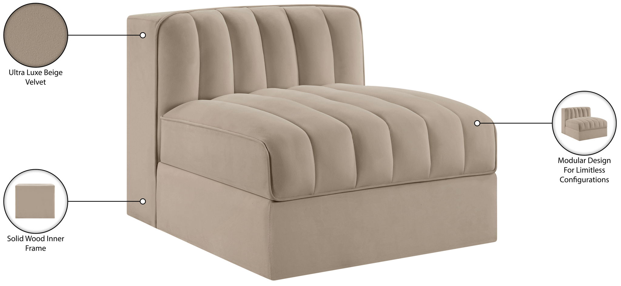 Rummi - Velvet Performance Fabric Upholstered Modular Armless Chair