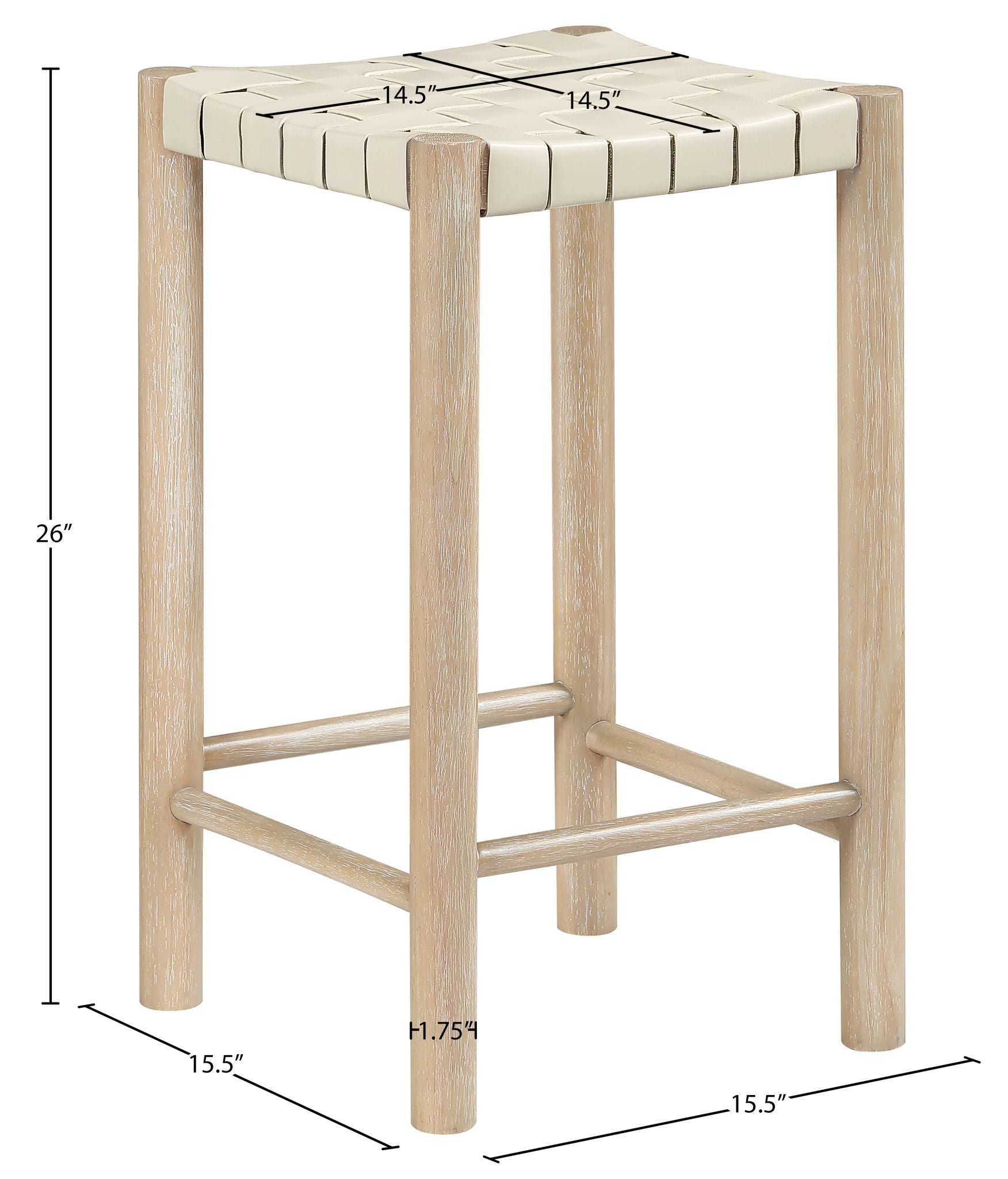 Entwine - Vegan Leather Upholstered Backless Counter Stool - Painted Natural