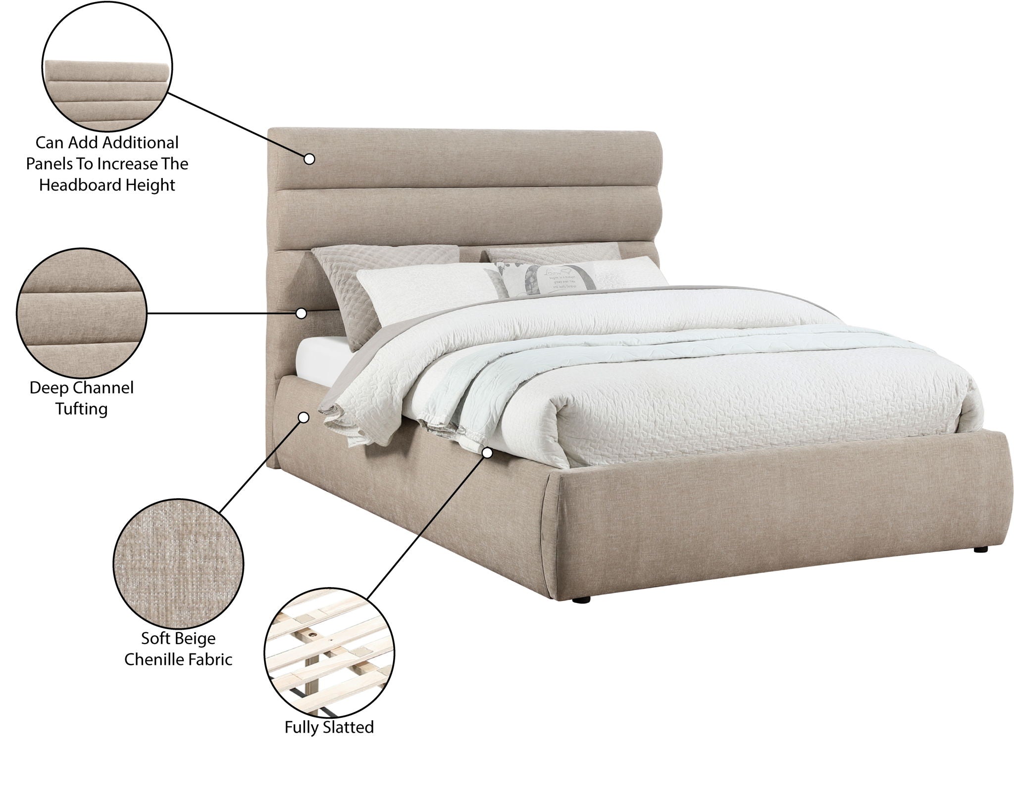 Adam - Chenille Fabric Bed With 52" Headboard