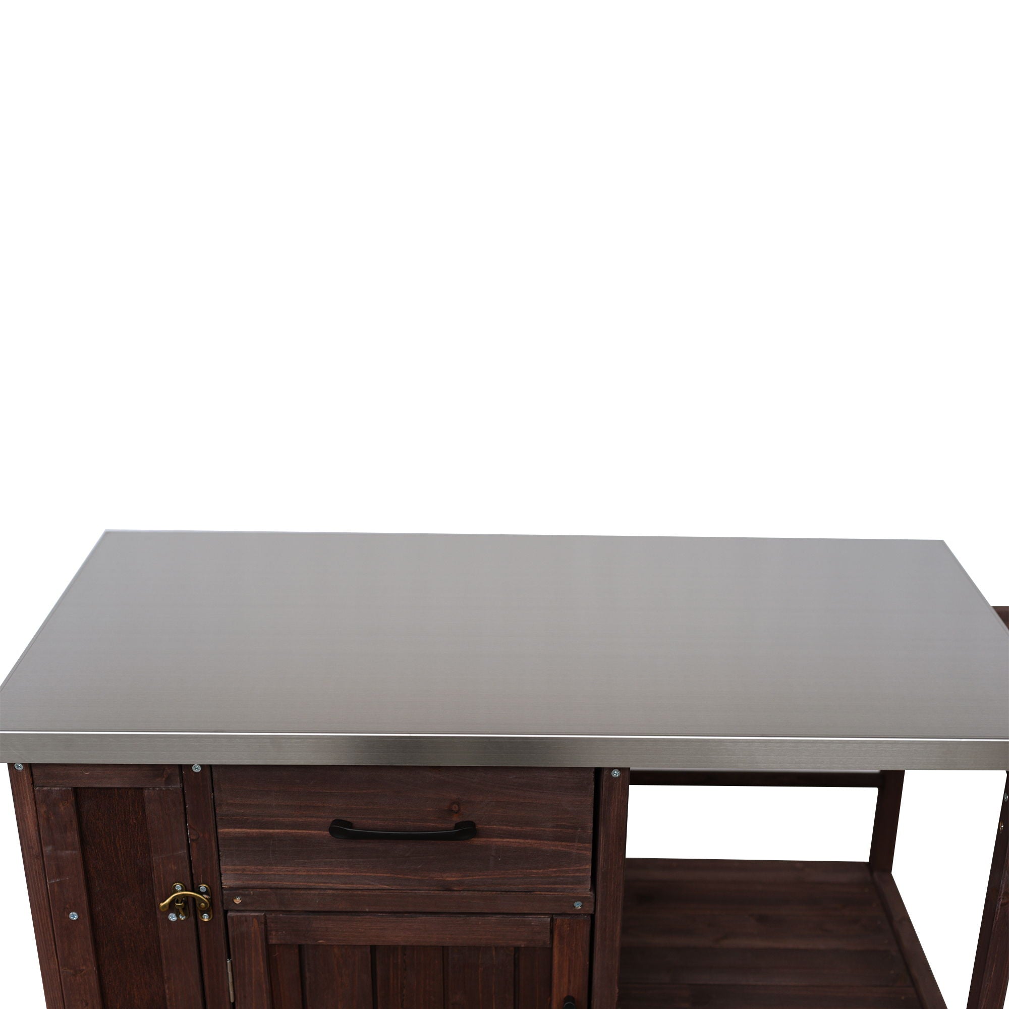 Outdoor Kitchen Island Prep Station With Lockable Wheels, Ample Storage, Towel & Spice Racks