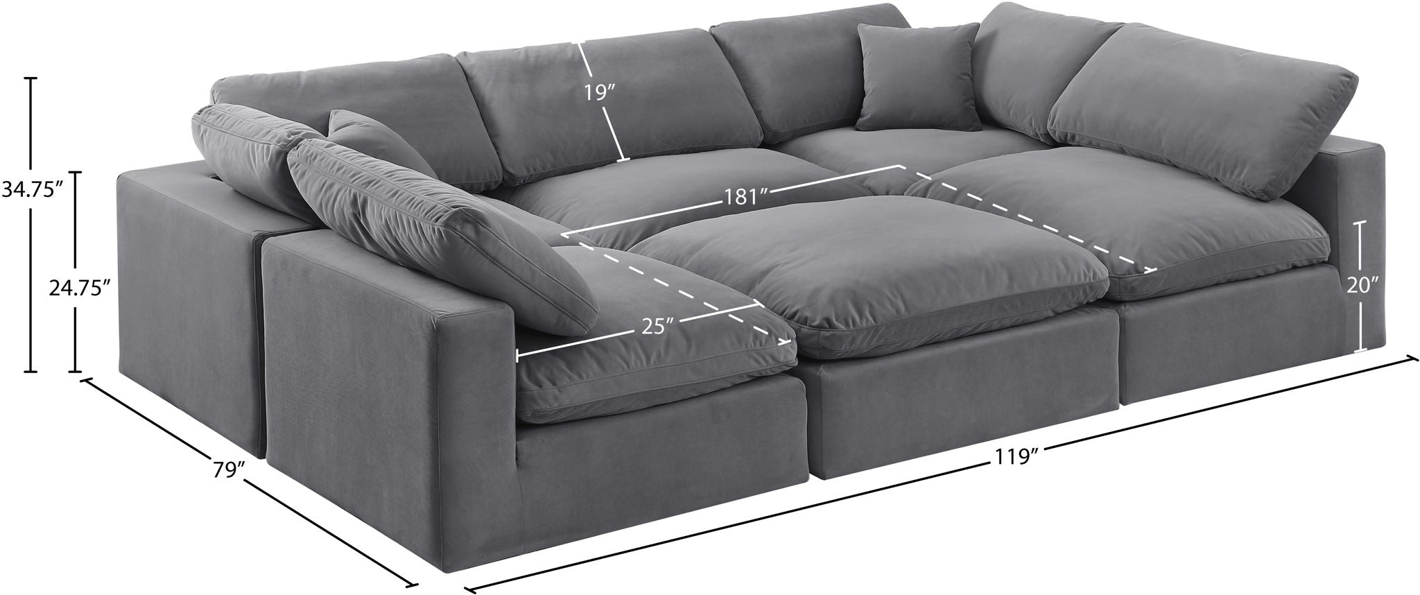 Comfy - 6 Piece Velvet Sectional