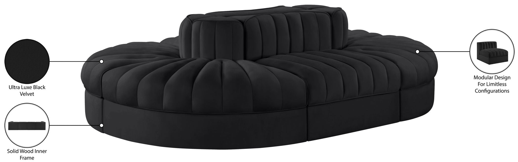Rummi - Oval Velvet Performance Fabric Upholstered 6 Piece Modular Sectional