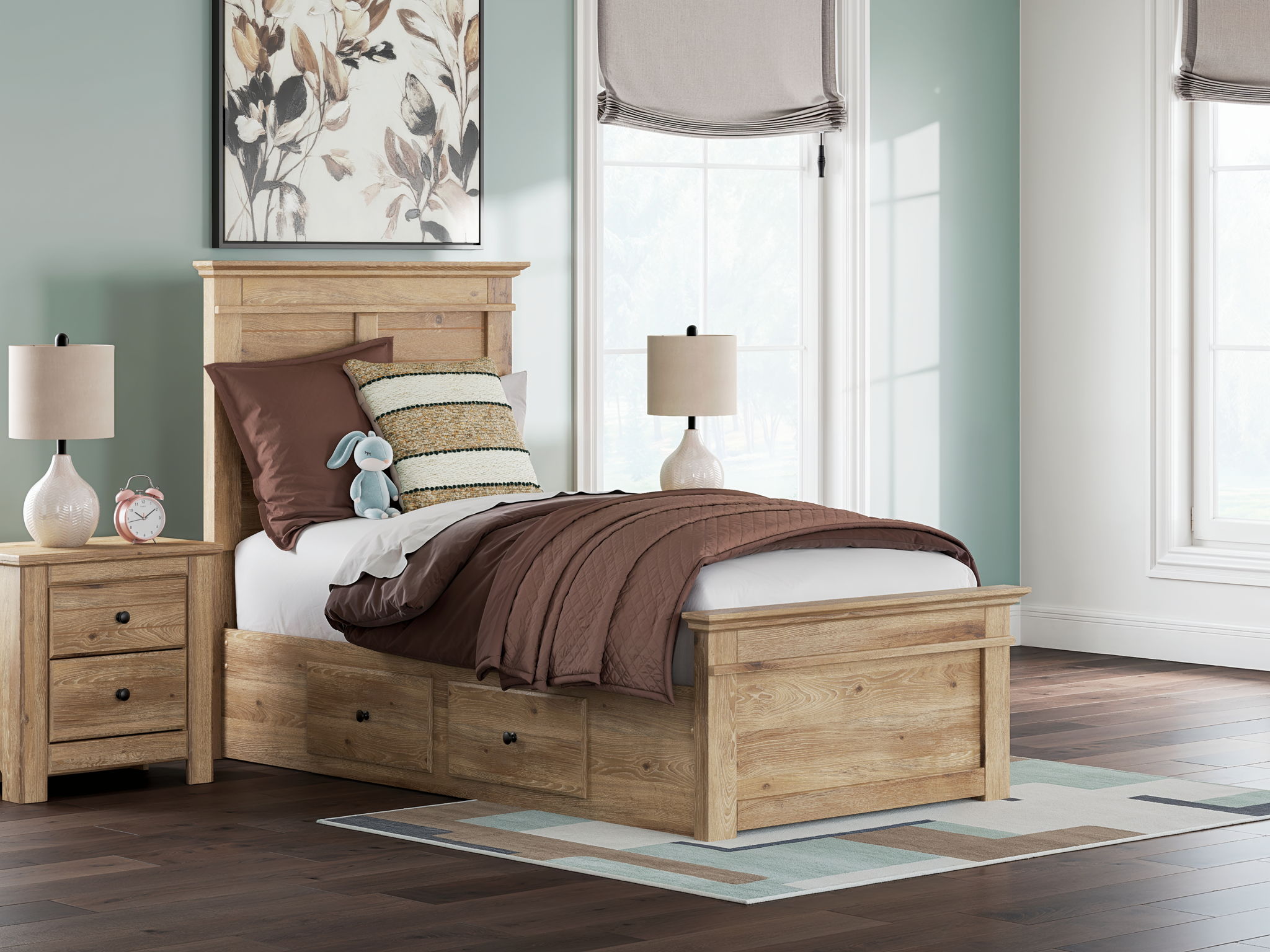 Makidern - Panel Storage Bed With 2 Under Bed Storage Units