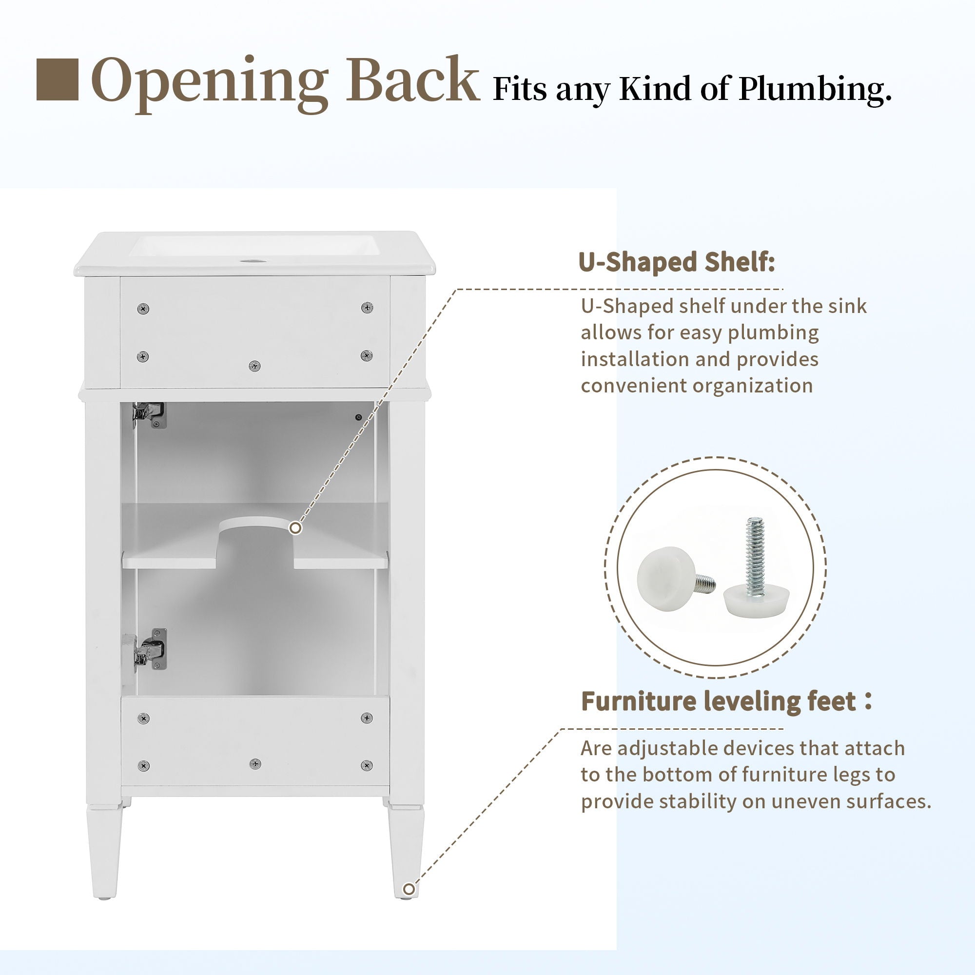 French Style Bathroom Vanity With Sink, Soft-Closing Door, Adjustable Shelf, Rectangular Design