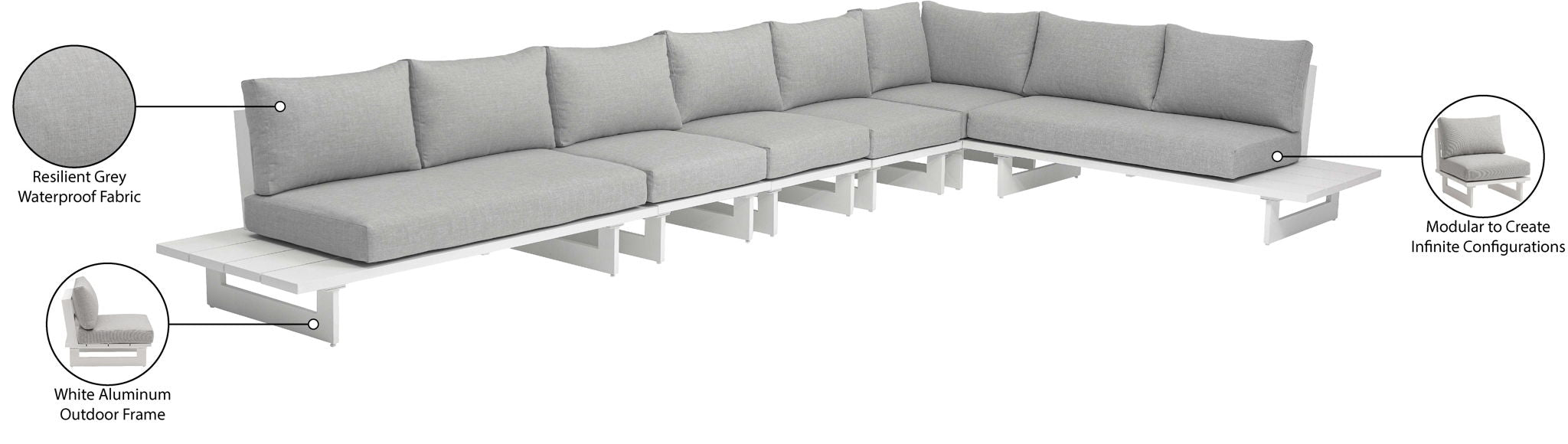 Maldives - 6 Piece Water Resistant Outdoor Patio Modular Sectional With White Base