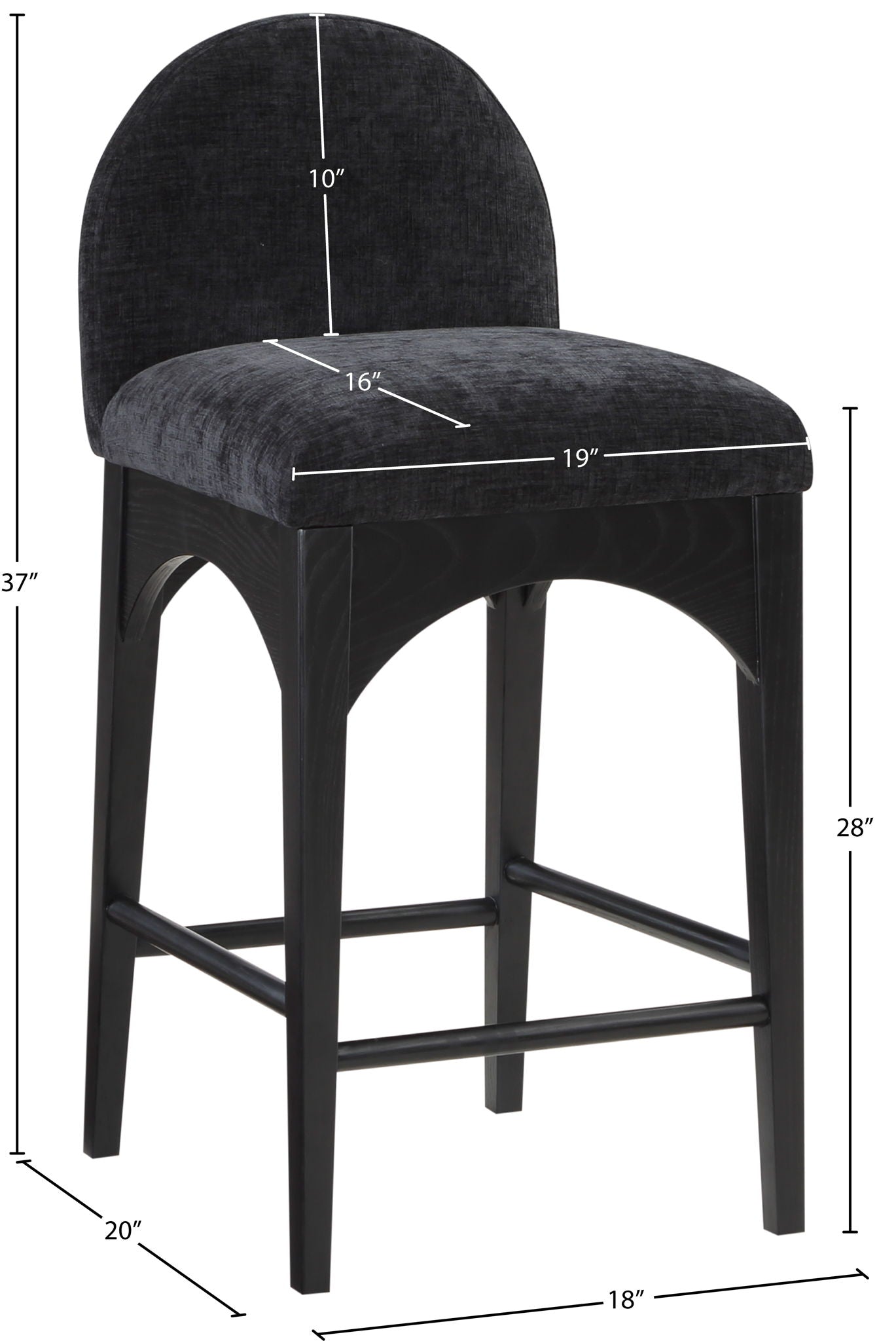 Waldorf - Chenille Stool With Black Legs