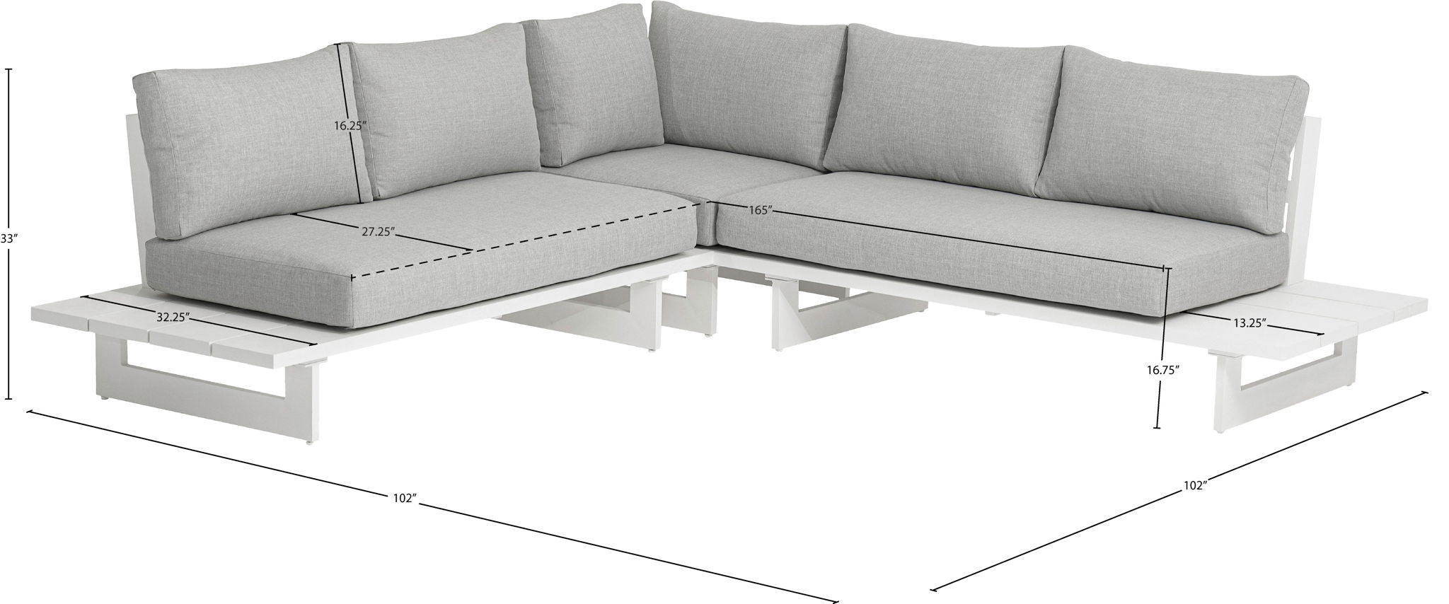 Maldives - Water Resistant Outdoor Patio Sectional With White Frame