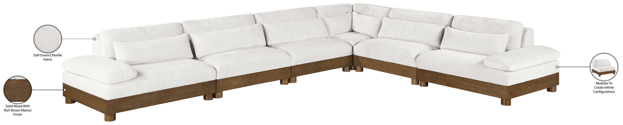 Turin - Chenille Fabric Upholstered Modular Sectional - Cream