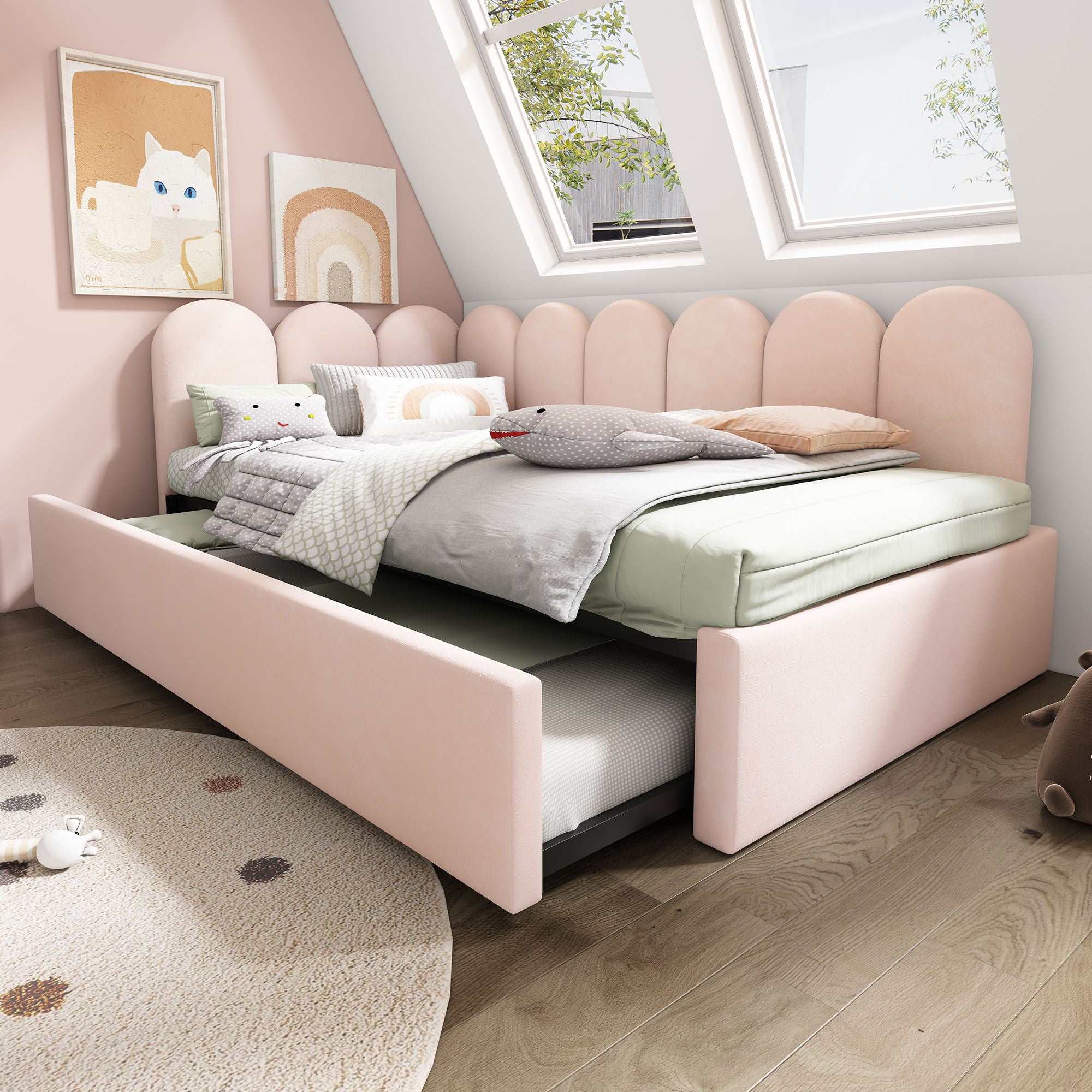 Upholstered Daybed With Metal Slatted Base