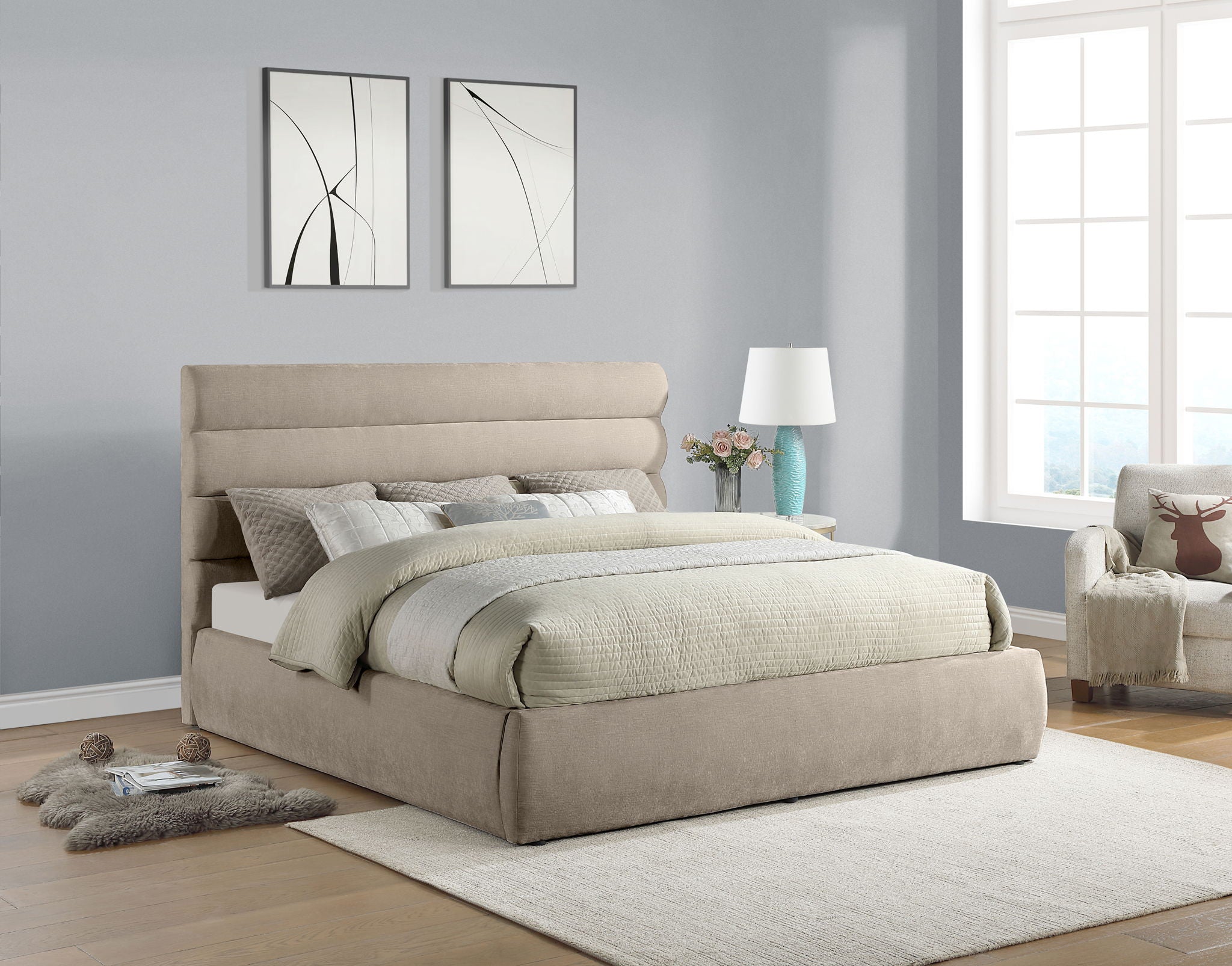 Adam - Chenille Fabric Bed With 52" Headboard