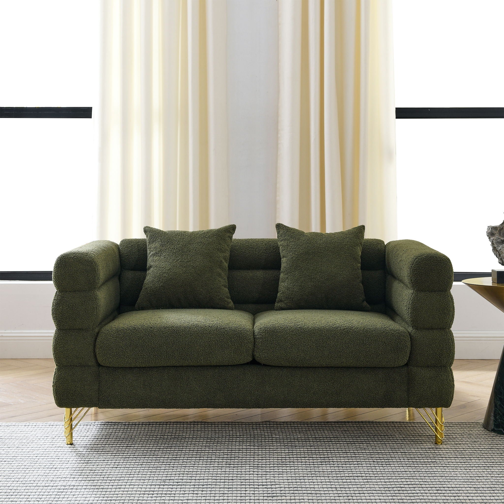 Oversized 2 Seater Sectional Sofa With Deep Seating And 2 Pillows