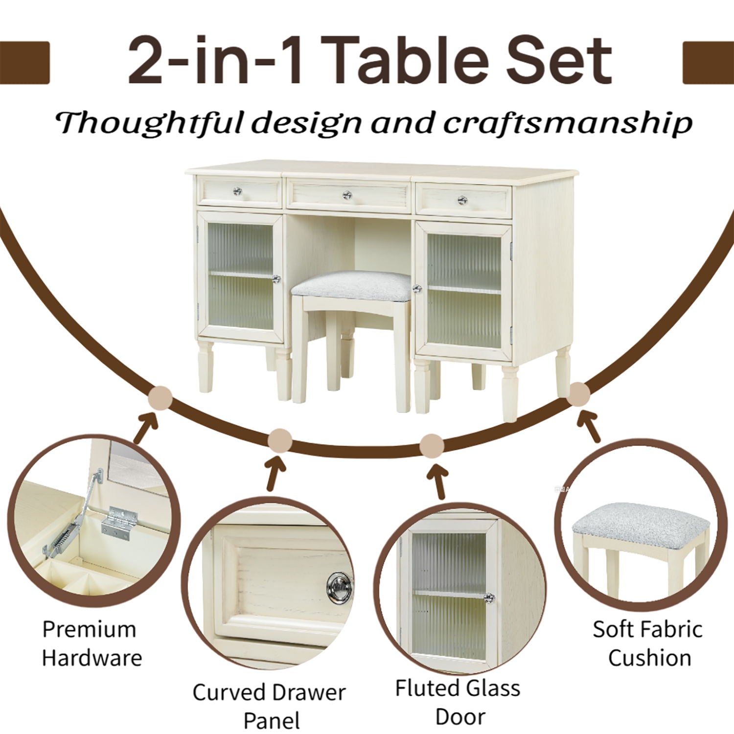 Multi Functional 2 In 1 Vanity Desk With Flip Top Mirror Material - White Oak