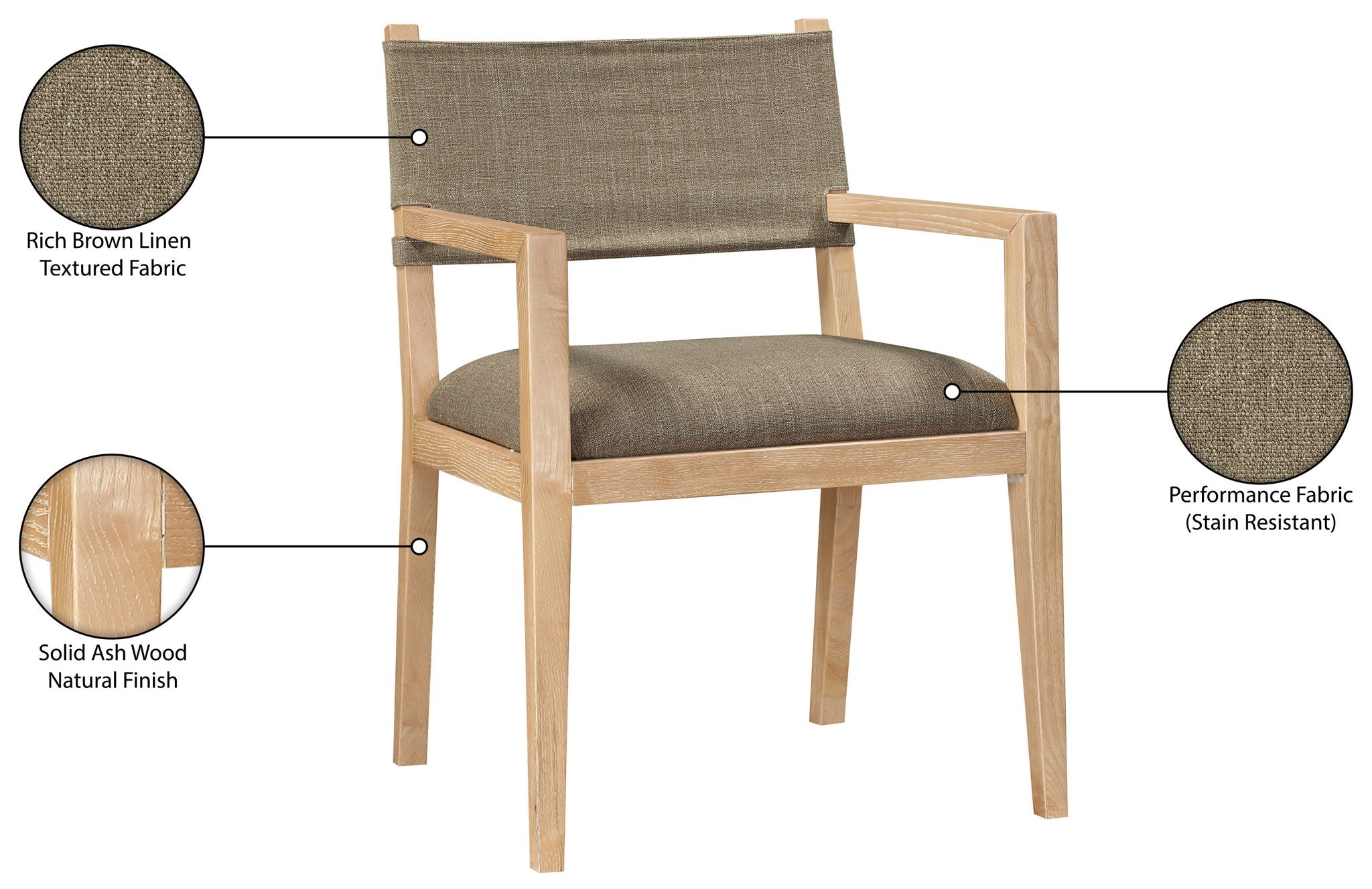Avon - Linen Textured Performance Fabric Upholstered Dining Arm Chair