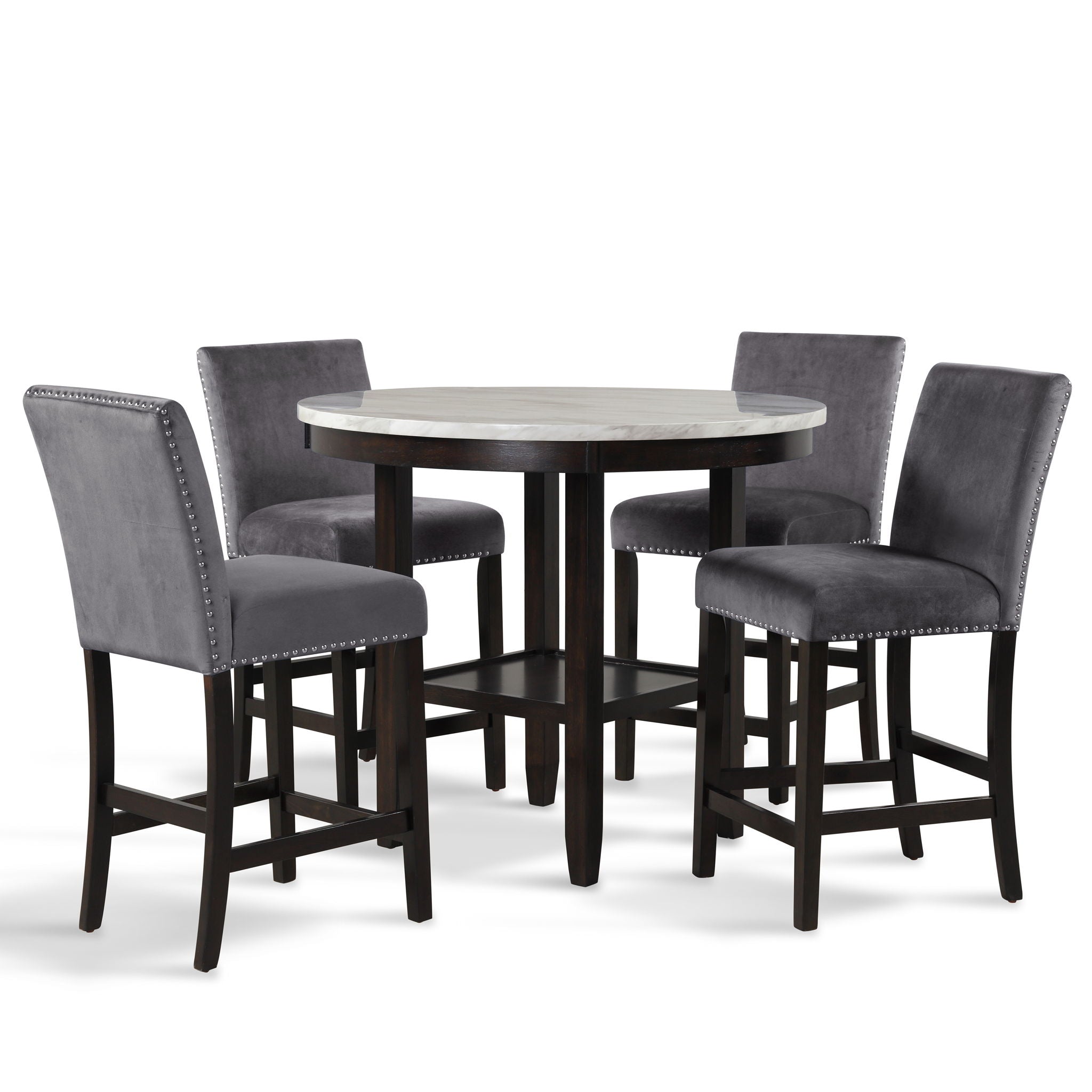 Celeste - Round Counter Table With 4 Chairs - Black / Gray