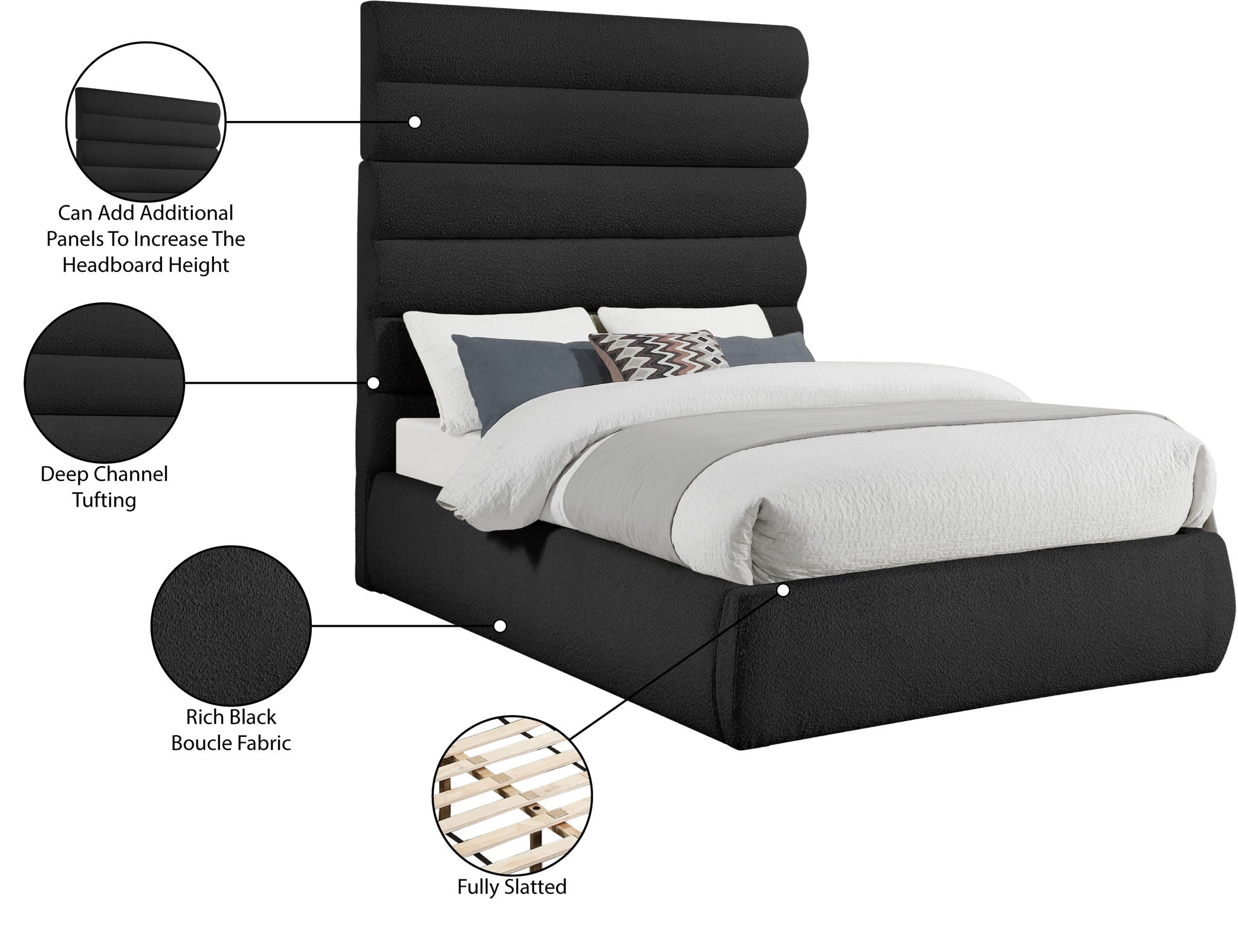 Adam - Boucle Fabric Bed With 70.5" Headboard