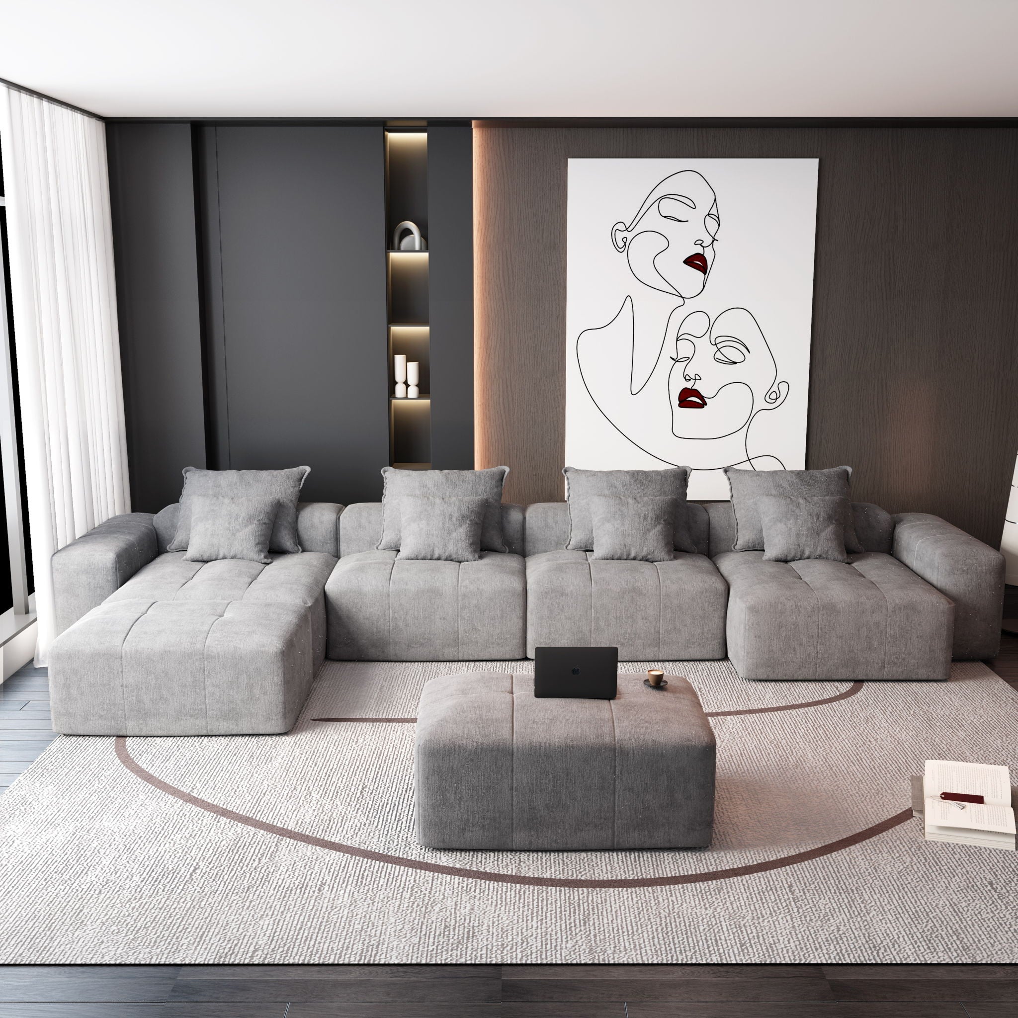 Modern Oversized Diy Combination Modular Sectional Sofa With Pillows